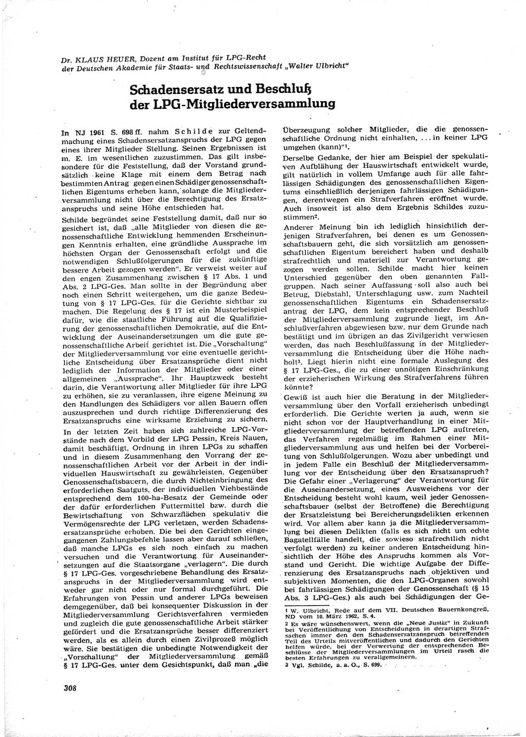 Neue Justiz (NJ), Zeitschrift für Recht und Rechtswissenschaft [Deutsche Demokratische Republik (DDR)], 16. Jahrgang 1962, Seite 308 (NJ DDR 1962, S. 308)