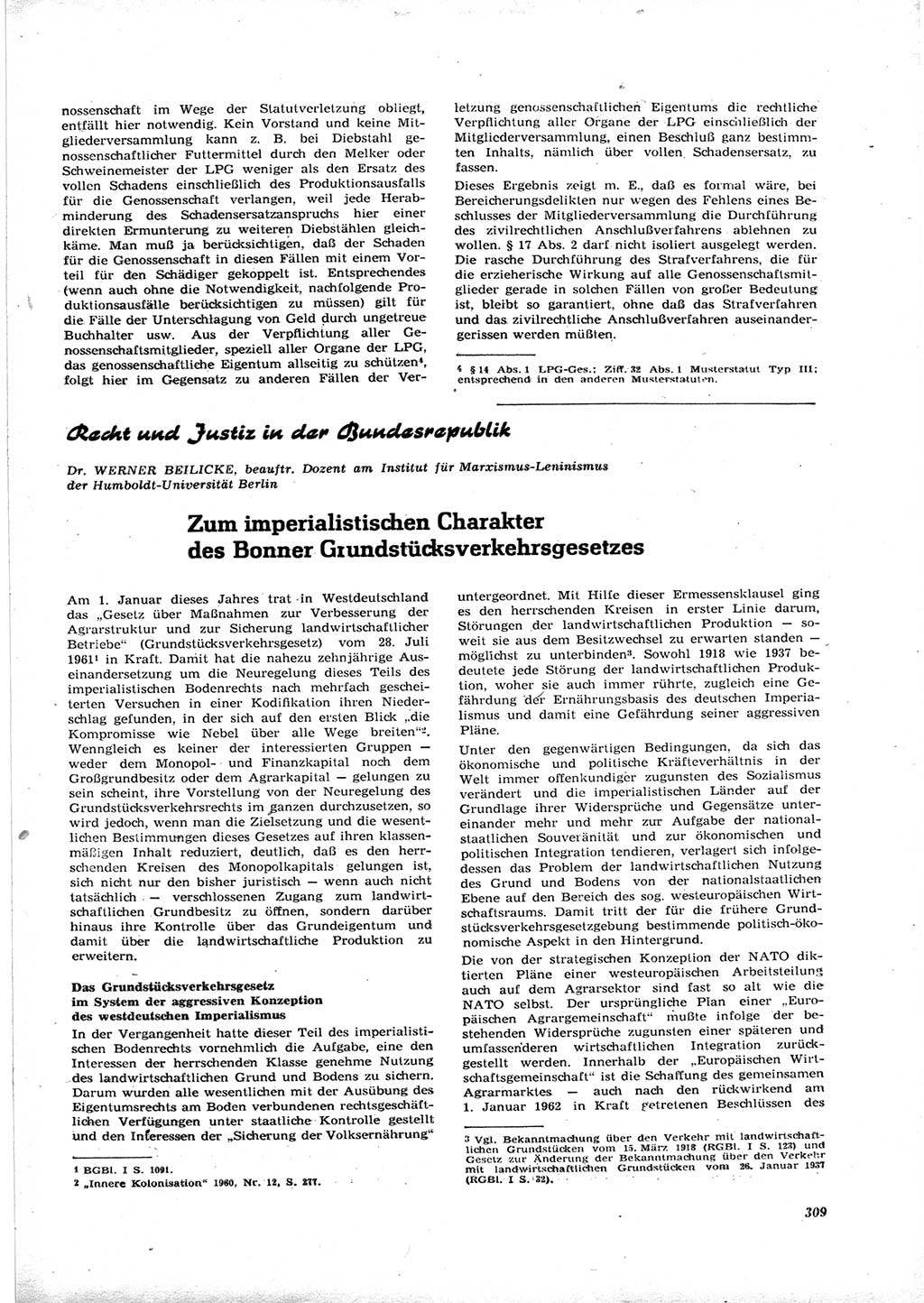 Neue Justiz (NJ), Zeitschrift für Recht und Rechtswissenschaft [Deutsche Demokratische Republik (DDR)], 16. Jahrgang 1962, Seite 309 (NJ DDR 1962, S. 309)