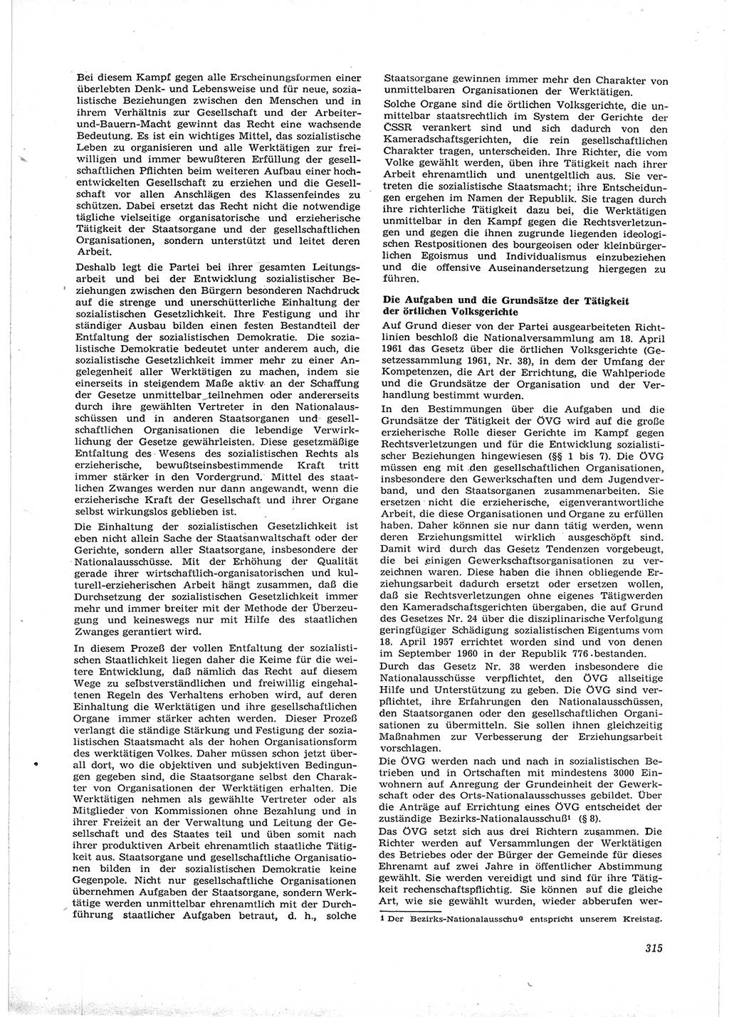 Neue Justiz (NJ), Zeitschrift für Recht und Rechtswissenschaft [Deutsche Demokratische Republik (DDR)], 16. Jahrgang 1962, Seite 315 (NJ DDR 1962, S. 315)