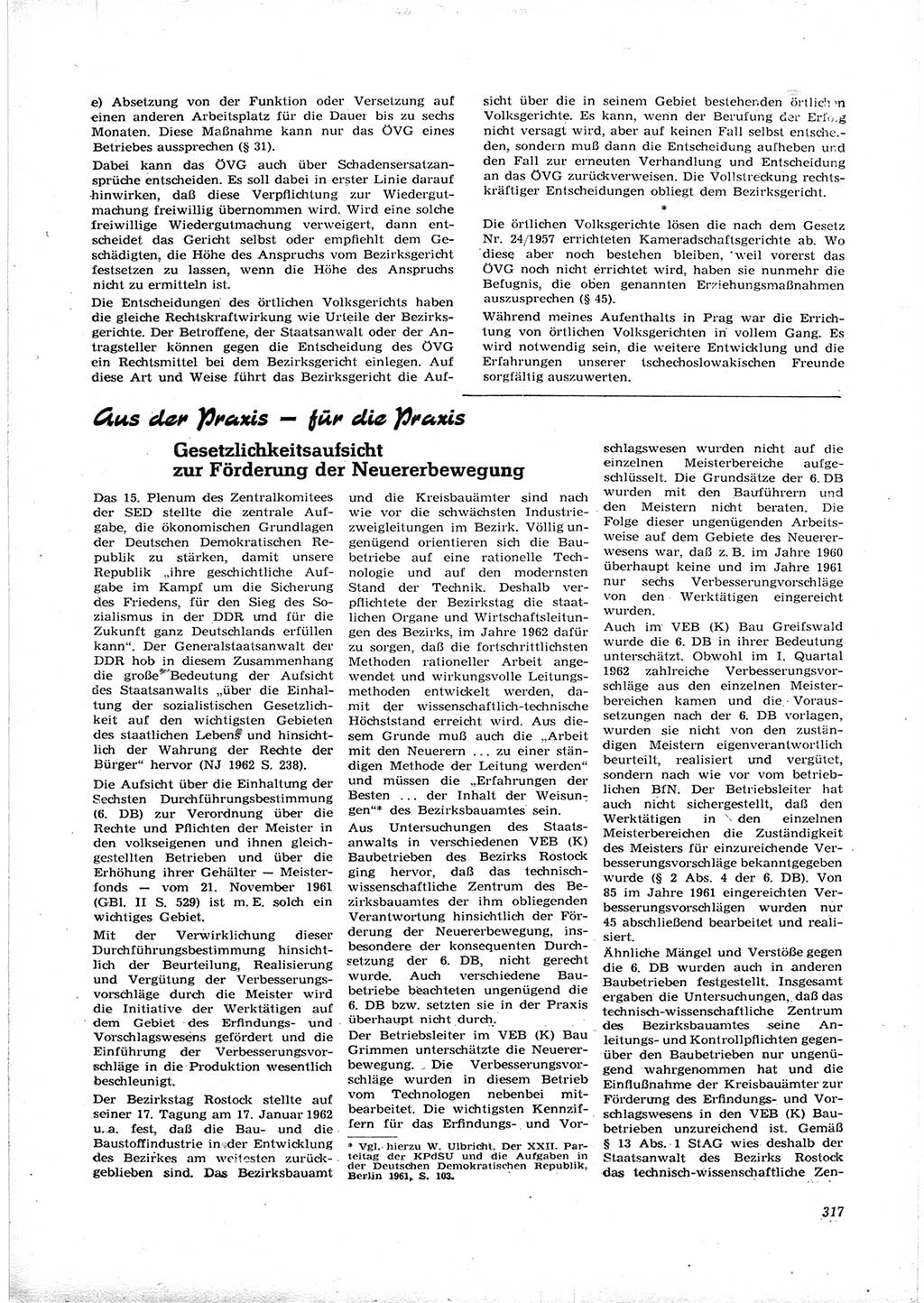 Neue Justiz (NJ), Zeitschrift für Recht und Rechtswissenschaft [Deutsche Demokratische Republik (DDR)], 16. Jahrgang 1962, Seite 317 (NJ DDR 1962, S. 317)