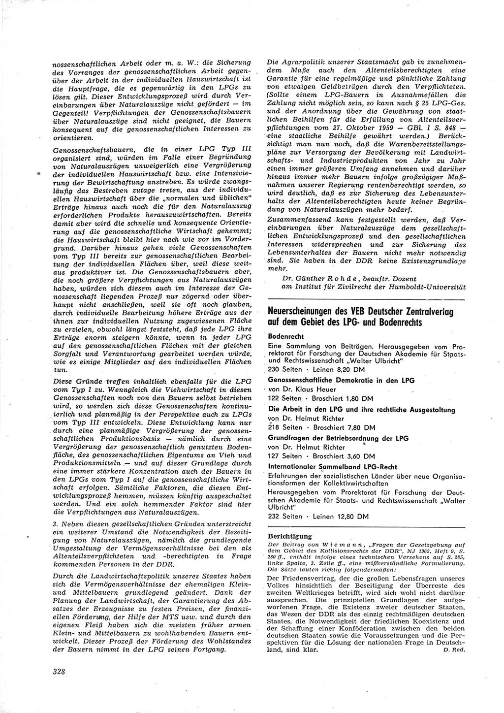 Neue Justiz (NJ), Zeitschrift für Recht und Rechtswissenschaft [Deutsche Demokratische Republik (DDR)], 16. Jahrgang 1962, Seite 328 (NJ DDR 1962, S. 328)