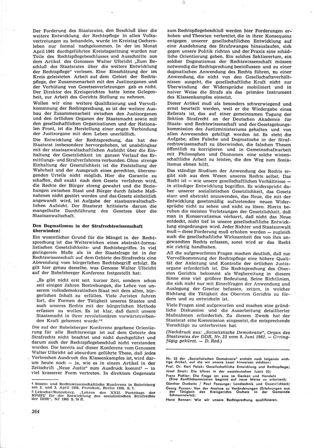 Neue Justiz (NJ), Zeitschrift für Recht und Rechtswissenschaft [Deutsche Demokratische Republik (DDR)], 16. Jahrgang 1962, Seite 364 (NJ DDR 1962, S. 364)