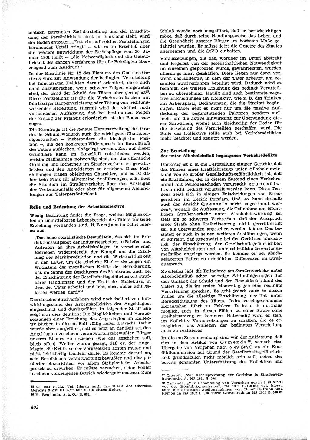 Neue Justiz (NJ), Zeitschrift für Recht und Rechtswissenschaft [Deutsche Demokratische Republik (DDR)], 16. Jahrgang 1962, Seite 402 (NJ DDR 1962, S. 402)