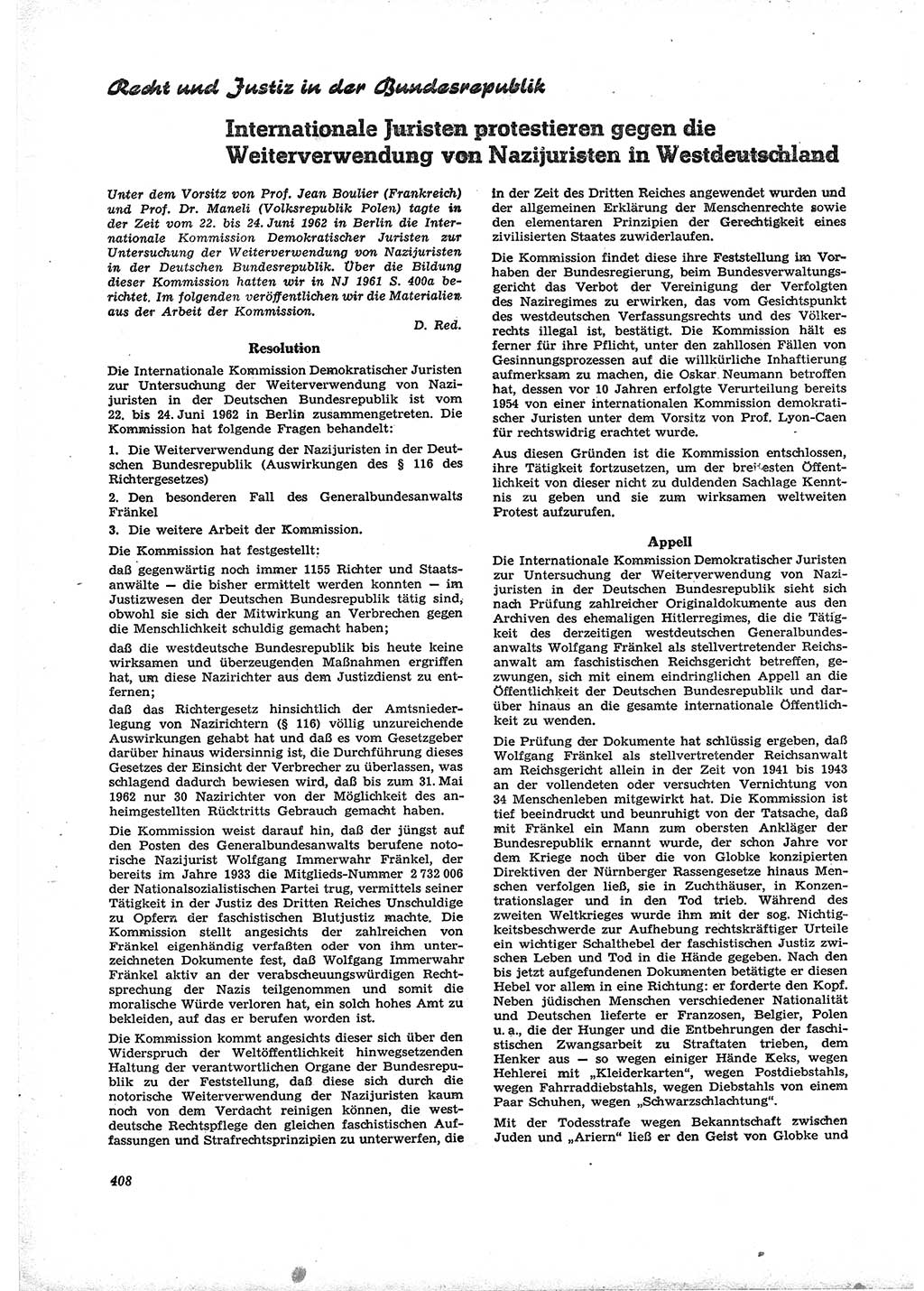 Neue Justiz (NJ), Zeitschrift für Recht und Rechtswissenschaft [Deutsche Demokratische Republik (DDR)], 16. Jahrgang 1962, Seite 408 (NJ DDR 1962, S. 408)