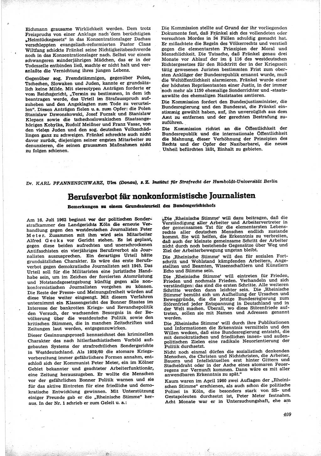 Neue Justiz (NJ), Zeitschrift für Recht und Rechtswissenschaft [Deutsche Demokratische Republik (DDR)], 16. Jahrgang 1962, Seite 409 (NJ DDR 1962, S. 409)