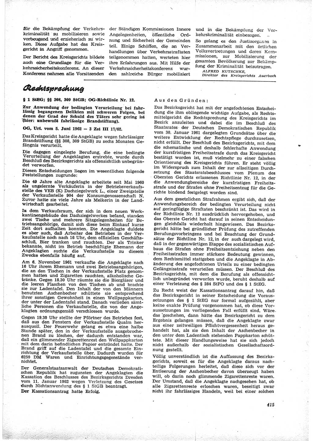 Neue Justiz (NJ), Zeitschrift für Recht und Rechtswissenschaft [Deutsche Demokratische Republik (DDR)], 16. Jahrgang 1962, Seite 415 (NJ DDR 1962, S. 415)
