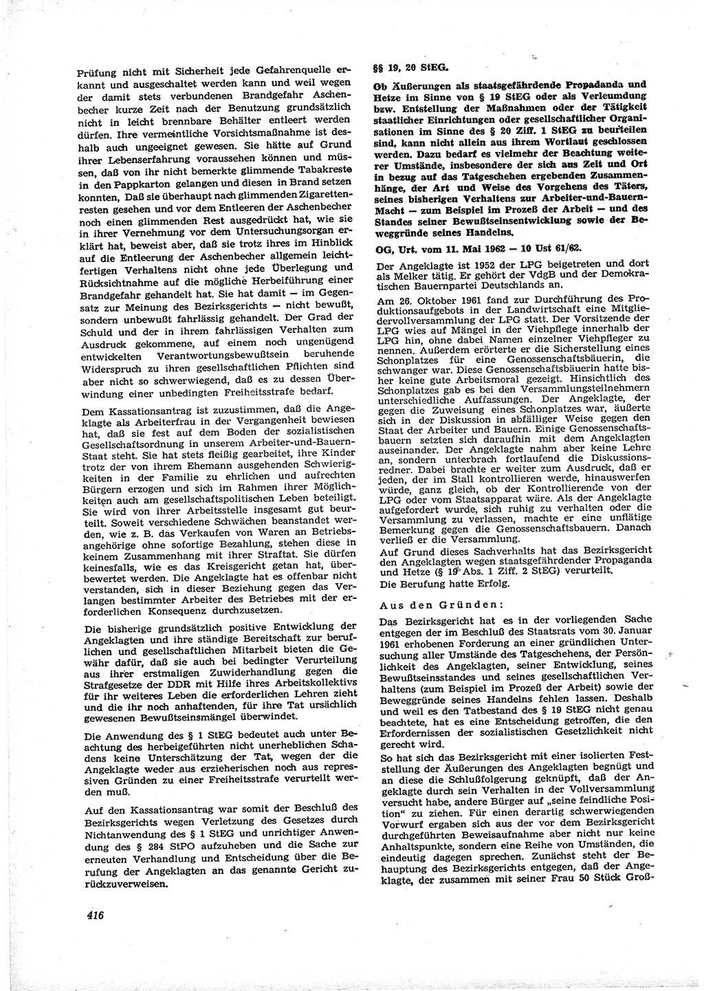 Neue Justiz (NJ), Zeitschrift für Recht und Rechtswissenschaft [Deutsche Demokratische Republik (DDR)], 16. Jahrgang 1962, Seite 416 (NJ DDR 1962, S. 416)