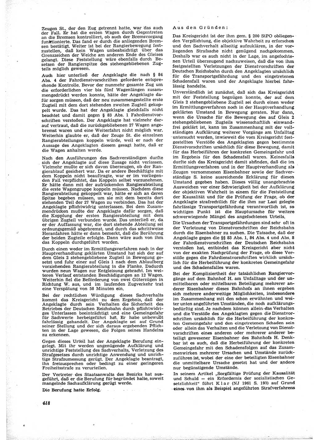 Neue Justiz (NJ), Zeitschrift für Recht und Rechtswissenschaft [Deutsche Demokratische Republik (DDR)], 16. Jahrgang 1962, Seite 418 (NJ DDR 1962, S. 418)