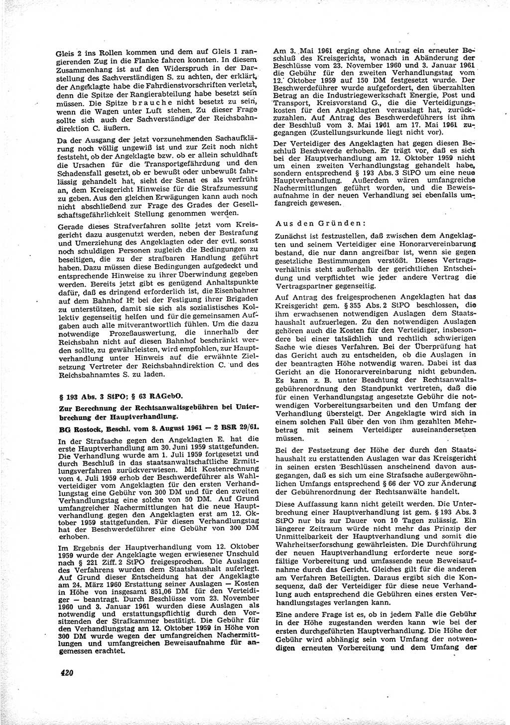 Neue Justiz (NJ), Zeitschrift für Recht und Rechtswissenschaft [Deutsche Demokratische Republik (DDR)], 16. Jahrgang 1962, Seite 420 (NJ DDR 1962, S. 420)