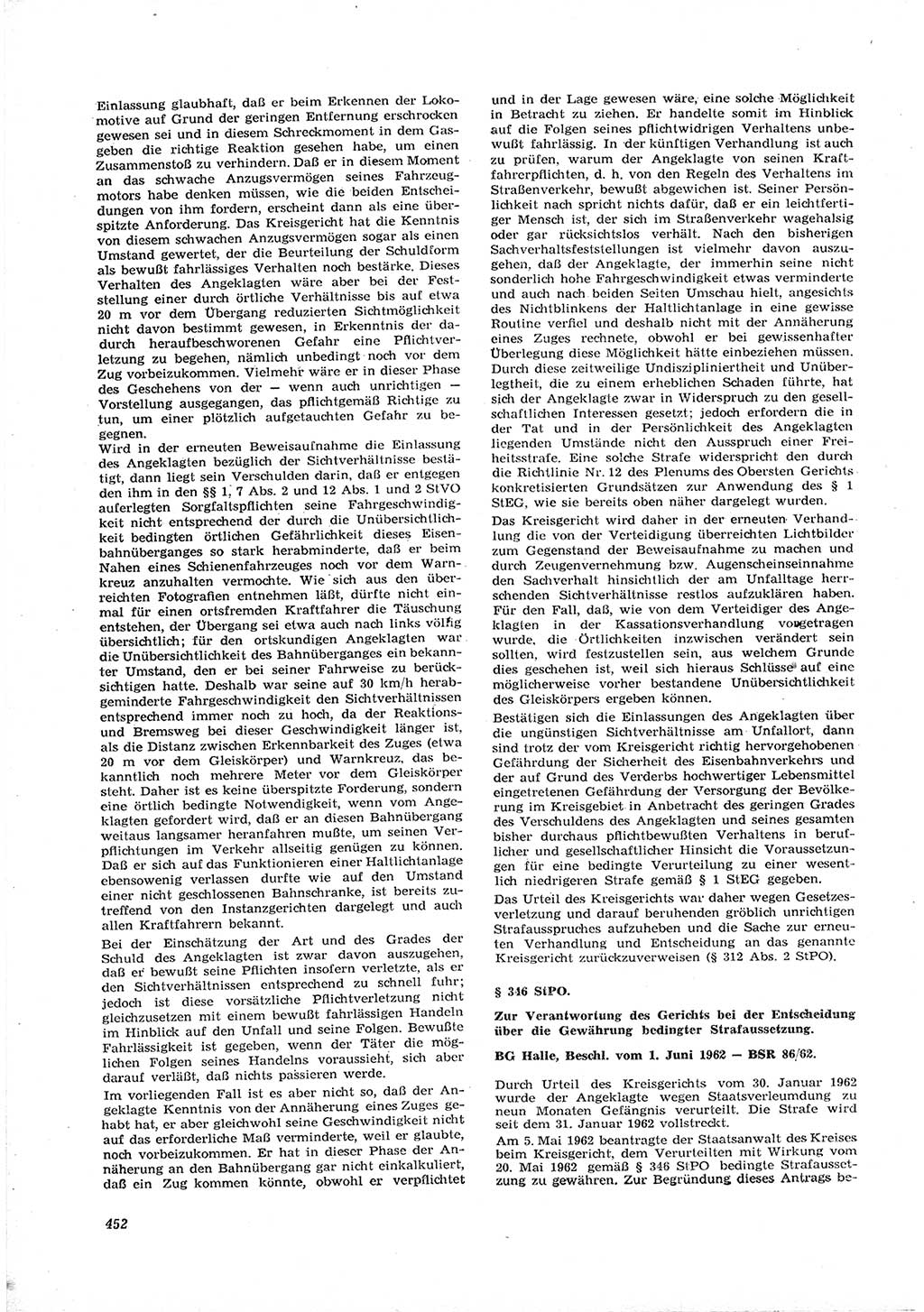 Neue Justiz (NJ), Zeitschrift für Recht und Rechtswissenschaft [Deutsche Demokratische Republik (DDR)], 16. Jahrgang 1962, Seite 452 (NJ DDR 1962, S. 452)