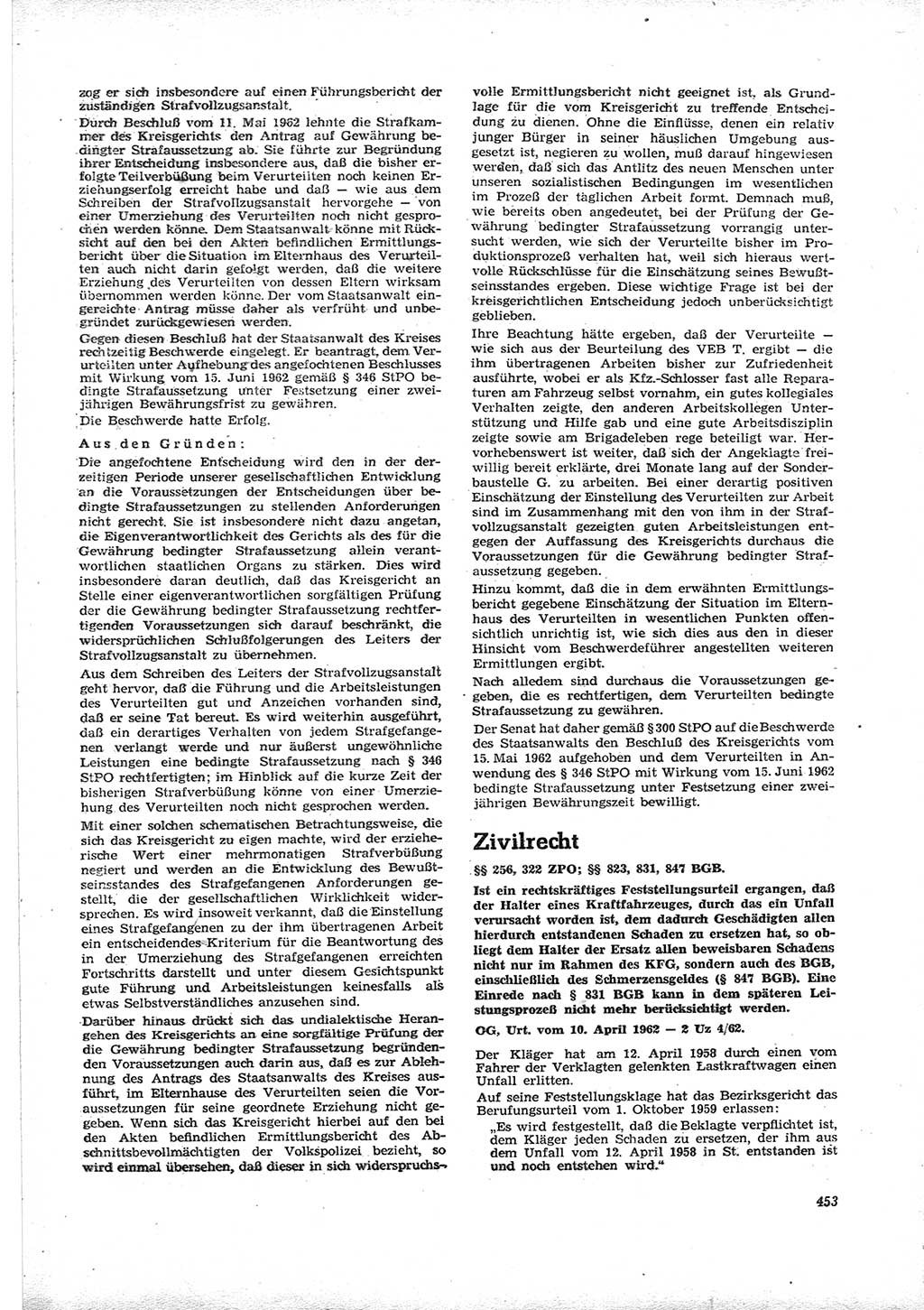 Neue Justiz (NJ), Zeitschrift für Recht und Rechtswissenschaft [Deutsche Demokratische Republik (DDR)], 16. Jahrgang 1962, Seite 453 (NJ DDR 1962, S. 453)
