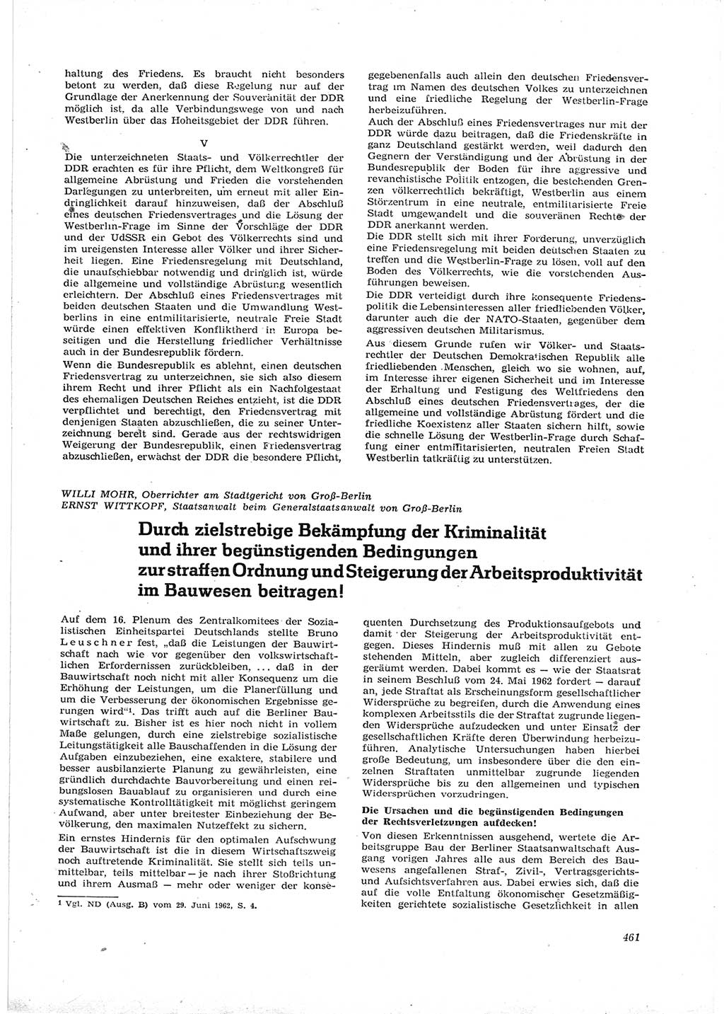 Neue Justiz (NJ), Zeitschrift für Recht und Rechtswissenschaft [Deutsche Demokratische Republik (DDR)], 16. Jahrgang 1962, Seite 461 (NJ DDR 1962, S. 461)