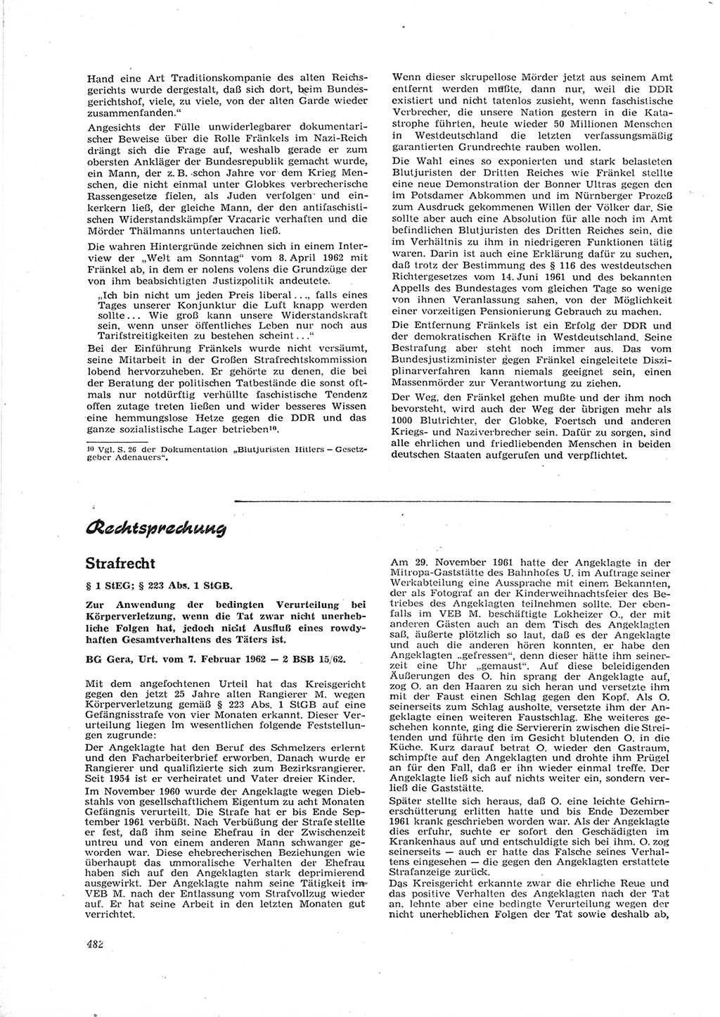 Neue Justiz (NJ), Zeitschrift für Recht und Rechtswissenschaft [Deutsche Demokratische Republik (DDR)], 16. Jahrgang 1962, Seite 482 (NJ DDR 1962, S. 482)