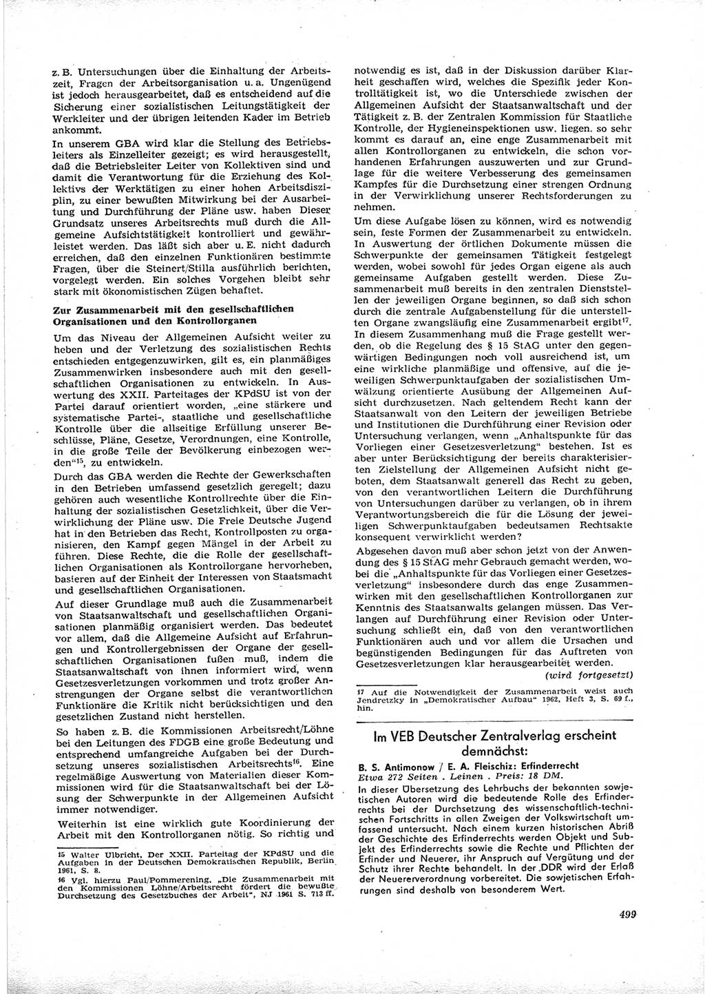 Neue Justiz (NJ), Zeitschrift für Recht und Rechtswissenschaft [Deutsche Demokratische Republik (DDR)], 16. Jahrgang 1962, Seite 499 (NJ DDR 1962, S. 499)