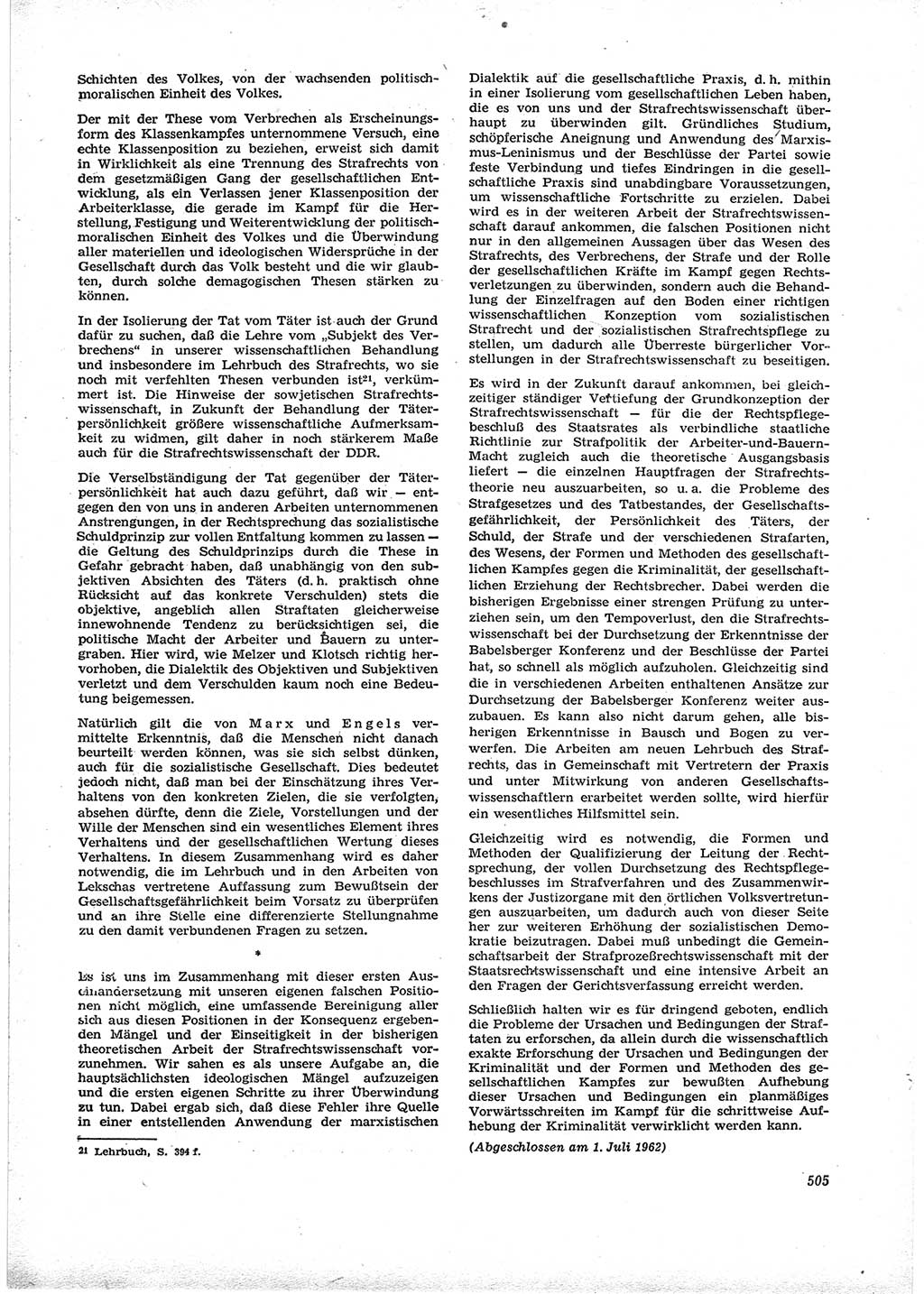Neue Justiz (NJ), Zeitschrift für Recht und Rechtswissenschaft [Deutsche Demokratische Republik (DDR)], 16. Jahrgang 1962, Seite 505 (NJ DDR 1962, S. 505)