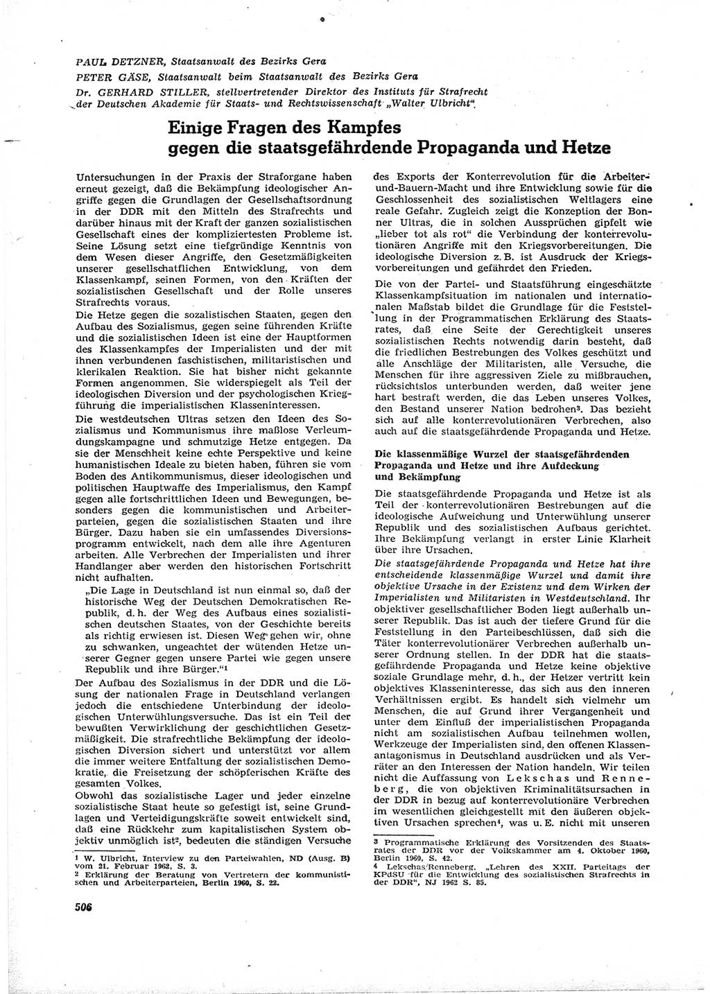 Neue Justiz (NJ), Zeitschrift für Recht und Rechtswissenschaft [Deutsche Demokratische Republik (DDR)], 16. Jahrgang 1962, Seite 506 (NJ DDR 1962, S. 506)