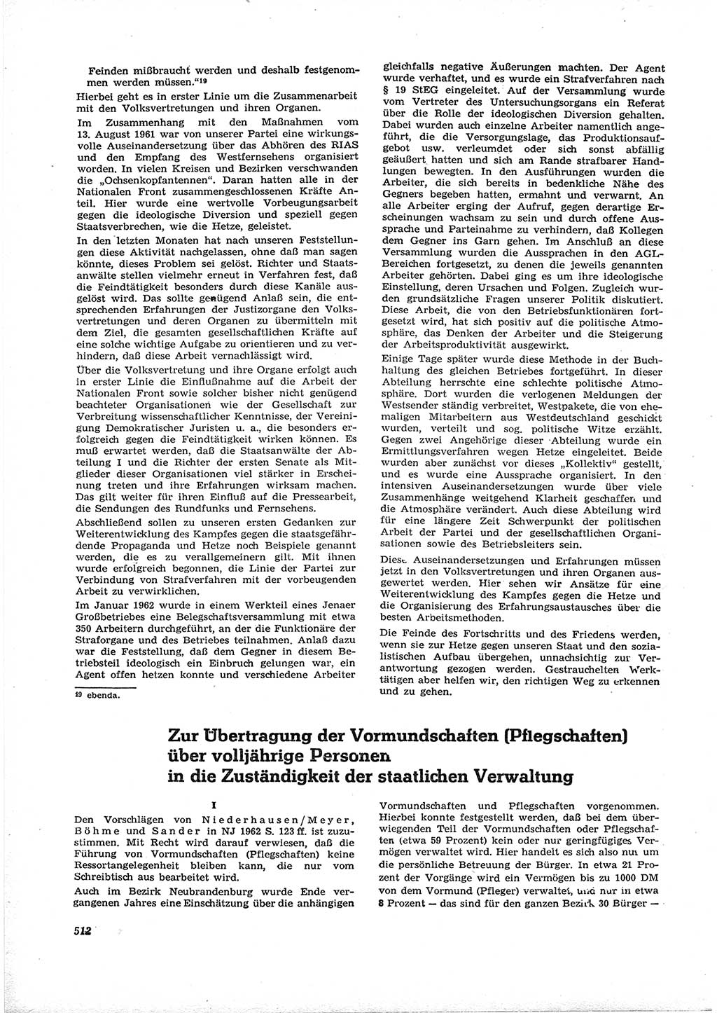 Neue Justiz (NJ), Zeitschrift für Recht und Rechtswissenschaft [Deutsche Demokratische Republik (DDR)], 16. Jahrgang 1962, Seite 512 (NJ DDR 1962, S. 512)