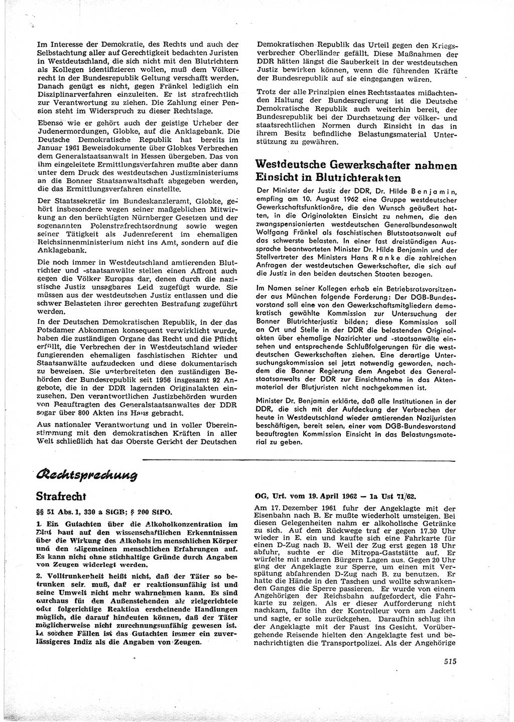 Neue Justiz (NJ), Zeitschrift für Recht und Rechtswissenschaft [Deutsche Demokratische Republik (DDR)], 16. Jahrgang 1962, Seite 515 (NJ DDR 1962, S. 515)