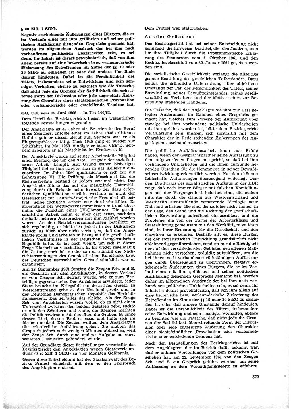 Neue Justiz (NJ), Zeitschrift für Recht und Rechtswissenschaft [Deutsche Demokratische Republik (DDR)], 16. Jahrgang 1962, Seite 517 (NJ DDR 1962, S. 517)