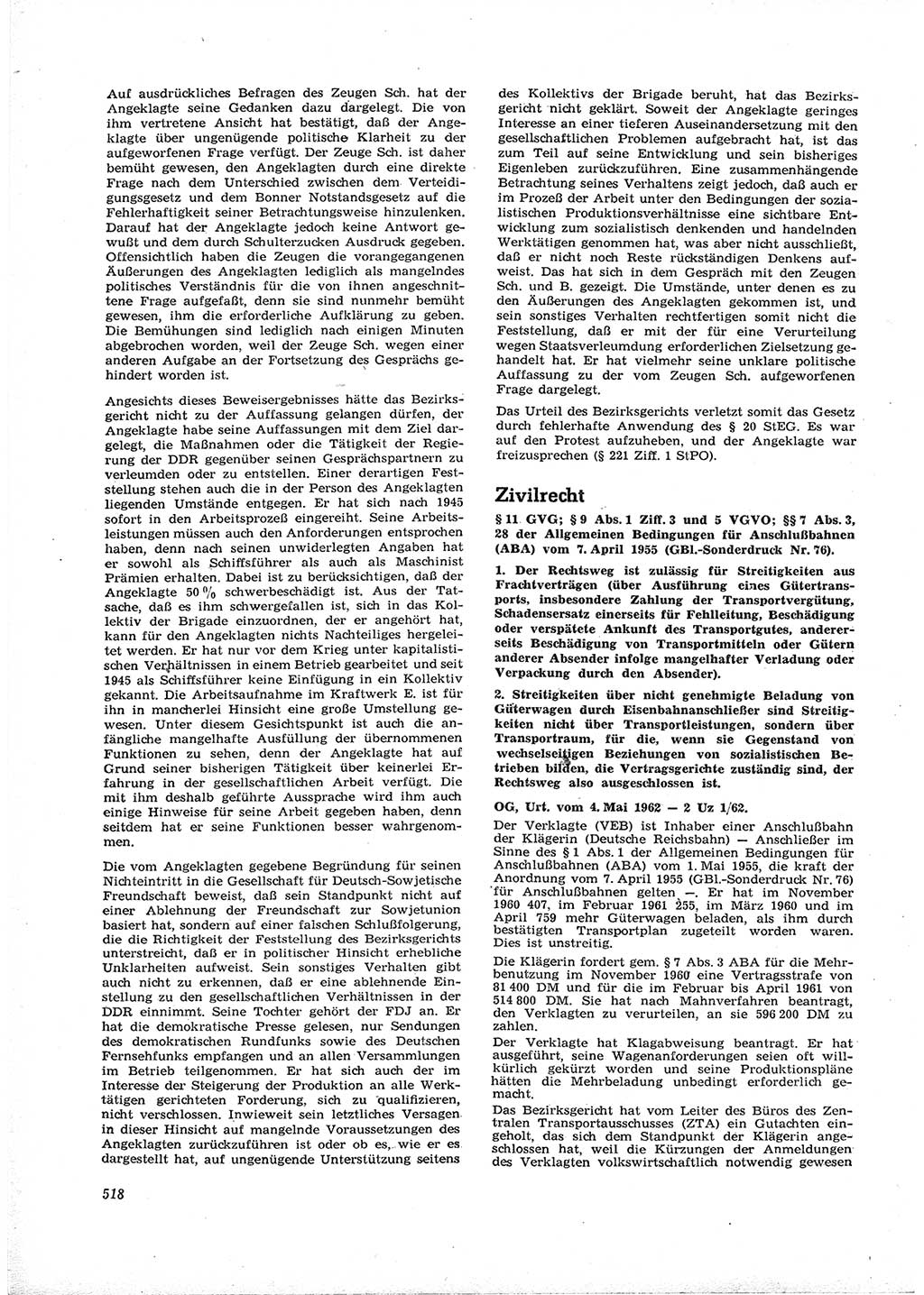 Neue Justiz (NJ), Zeitschrift für Recht und Rechtswissenschaft [Deutsche Demokratische Republik (DDR)], 16. Jahrgang 1962, Seite 518 (NJ DDR 1962, S. 518)