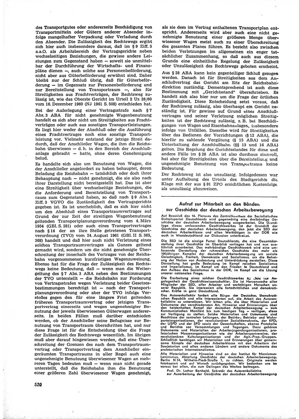 Neue Justiz (NJ), Zeitschrift für Recht und Rechtswissenschaft [Deutsche Demokratische Republik (DDR)], 16. Jahrgang 1962, Seite 520 (NJ DDR 1962, S. 520)