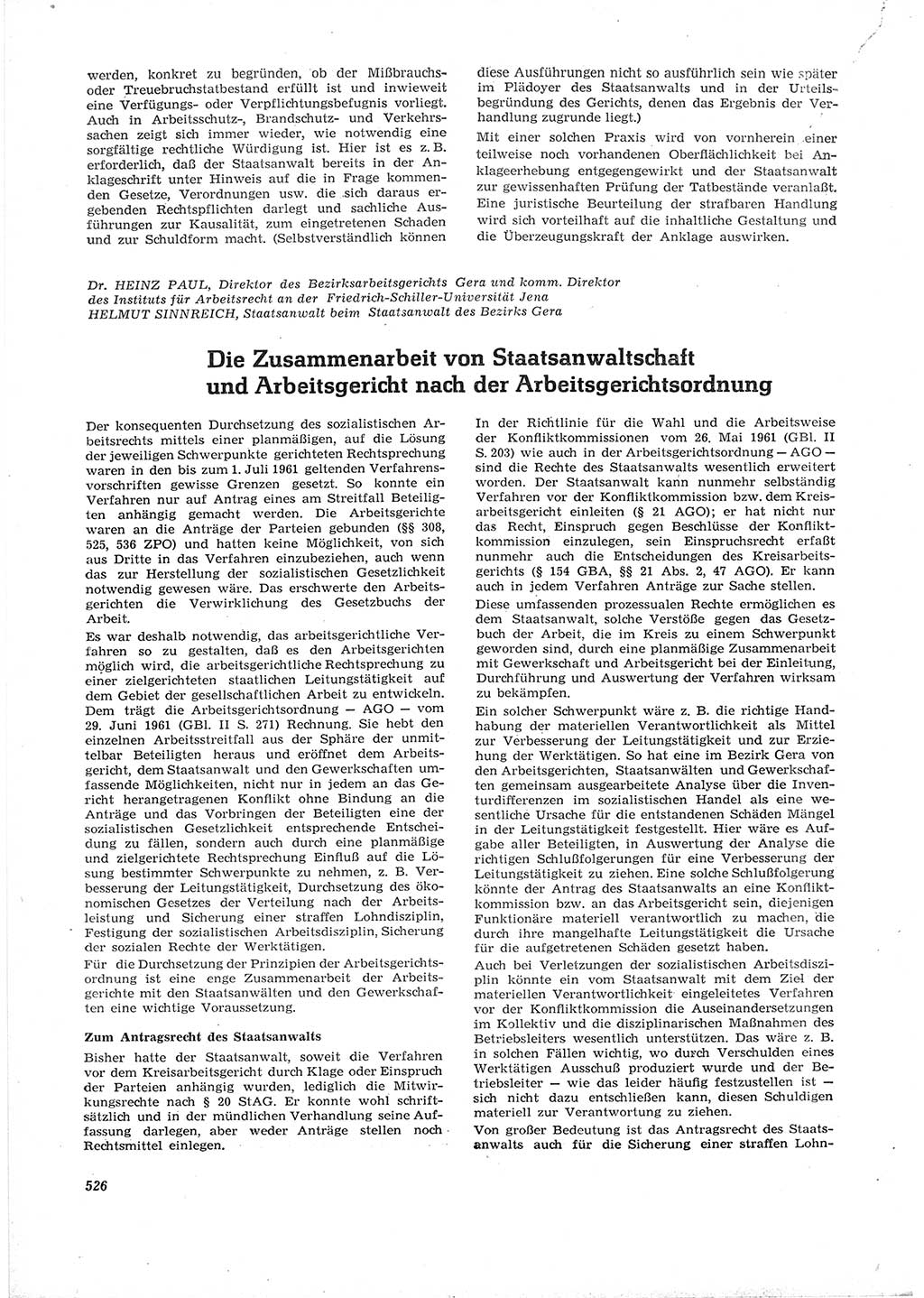 Neue Justiz (NJ), Zeitschrift für Recht und Rechtswissenschaft [Deutsche Demokratische Republik (DDR)], 16. Jahrgang 1962, Seite 526 (NJ DDR 1962, S. 526)