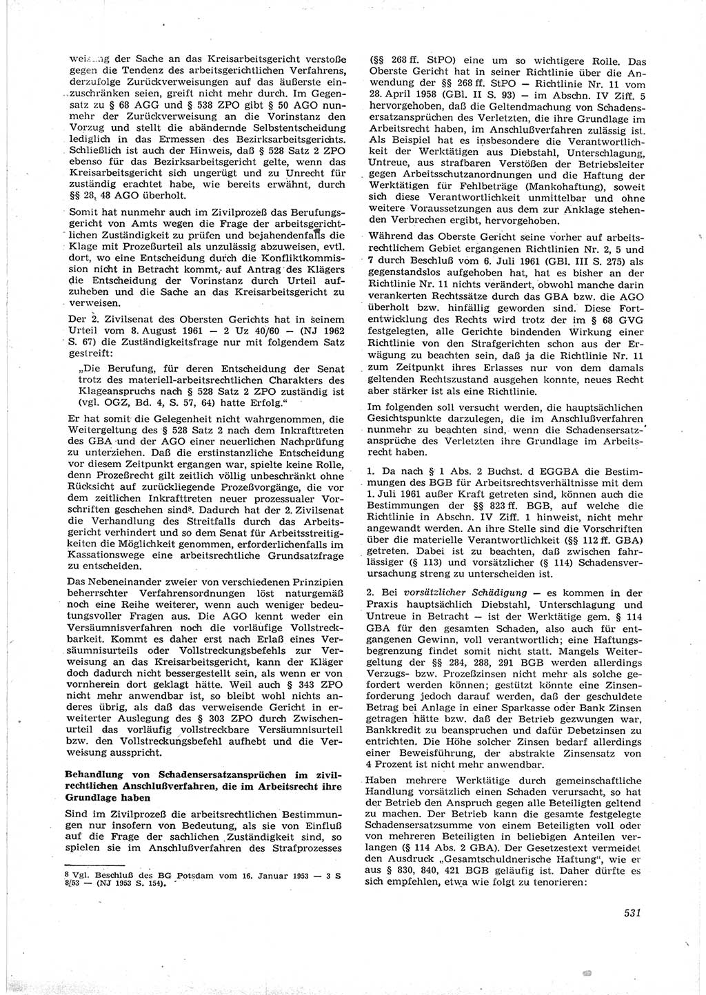 Neue Justiz (NJ), Zeitschrift für Recht und Rechtswissenschaft [Deutsche Demokratische Republik (DDR)], 16. Jahrgang 1962, Seite 531 (NJ DDR 1962, S. 531)
