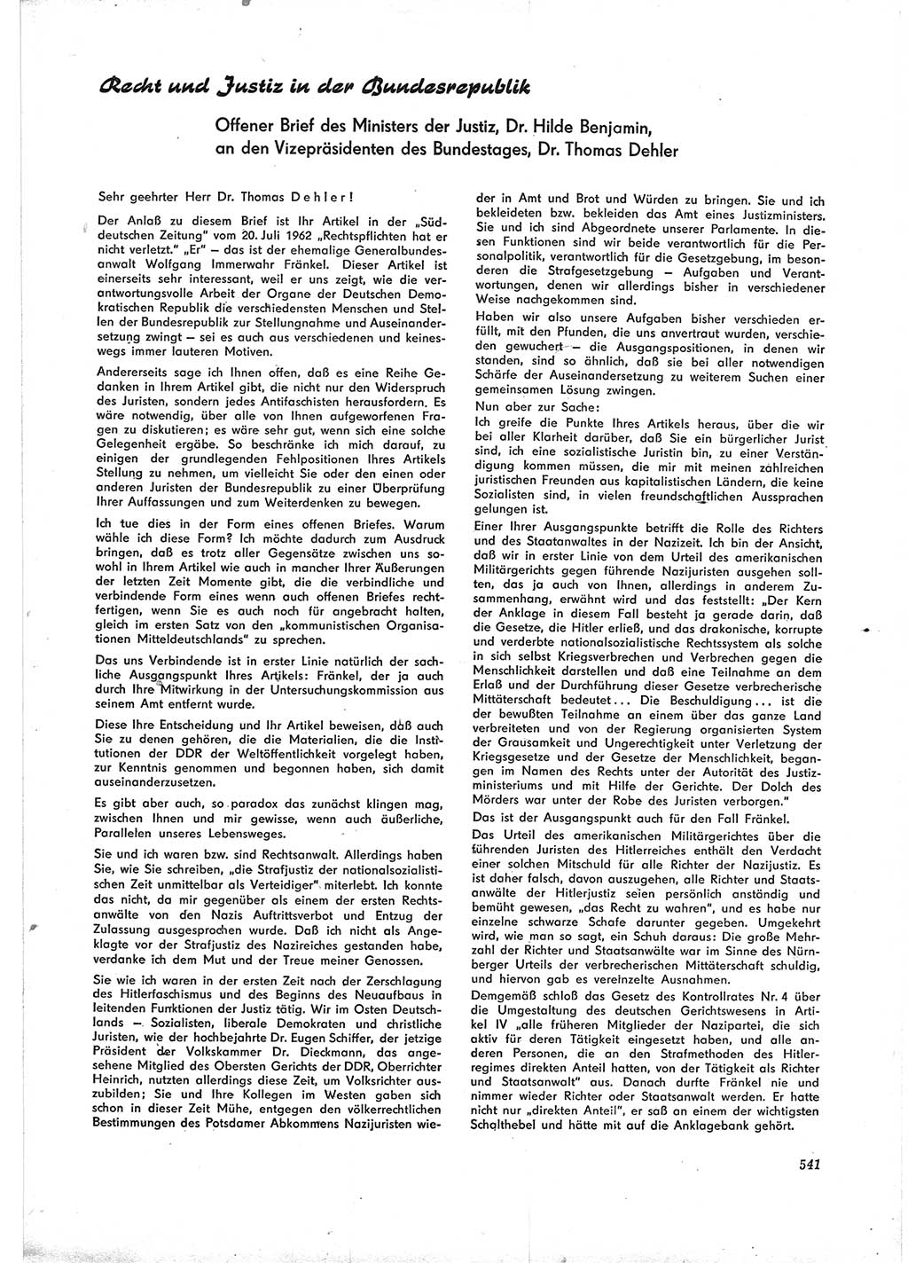 Neue Justiz (NJ), Zeitschrift für Recht und Rechtswissenschaft [Deutsche Demokratische Republik (DDR)], 16. Jahrgang 1962, Seite 541 (NJ DDR 1962, S. 541)