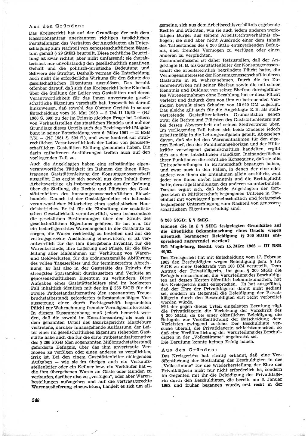Neue Justiz (NJ), Zeitschrift für Recht und Rechtswissenschaft [Deutsche Demokratische Republik (DDR)], 16. Jahrgang 1962, Seite 548 (NJ DDR 1962, S. 548)