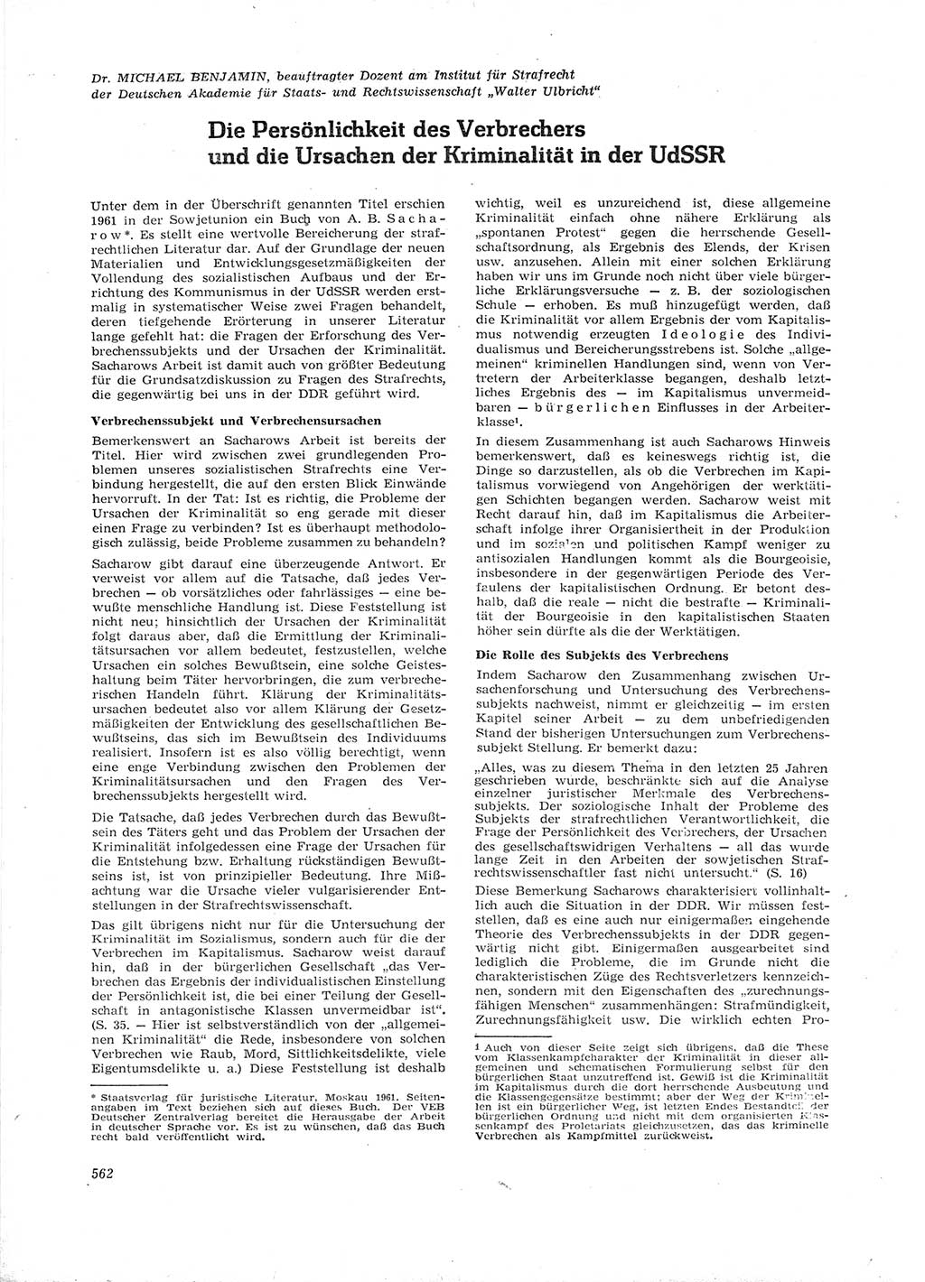 Neue Justiz (NJ), Zeitschrift für Recht und Rechtswissenschaft [Deutsche Demokratische Republik (DDR)], 16. Jahrgang 1962, Seite 562 (NJ DDR 1962, S. 562)