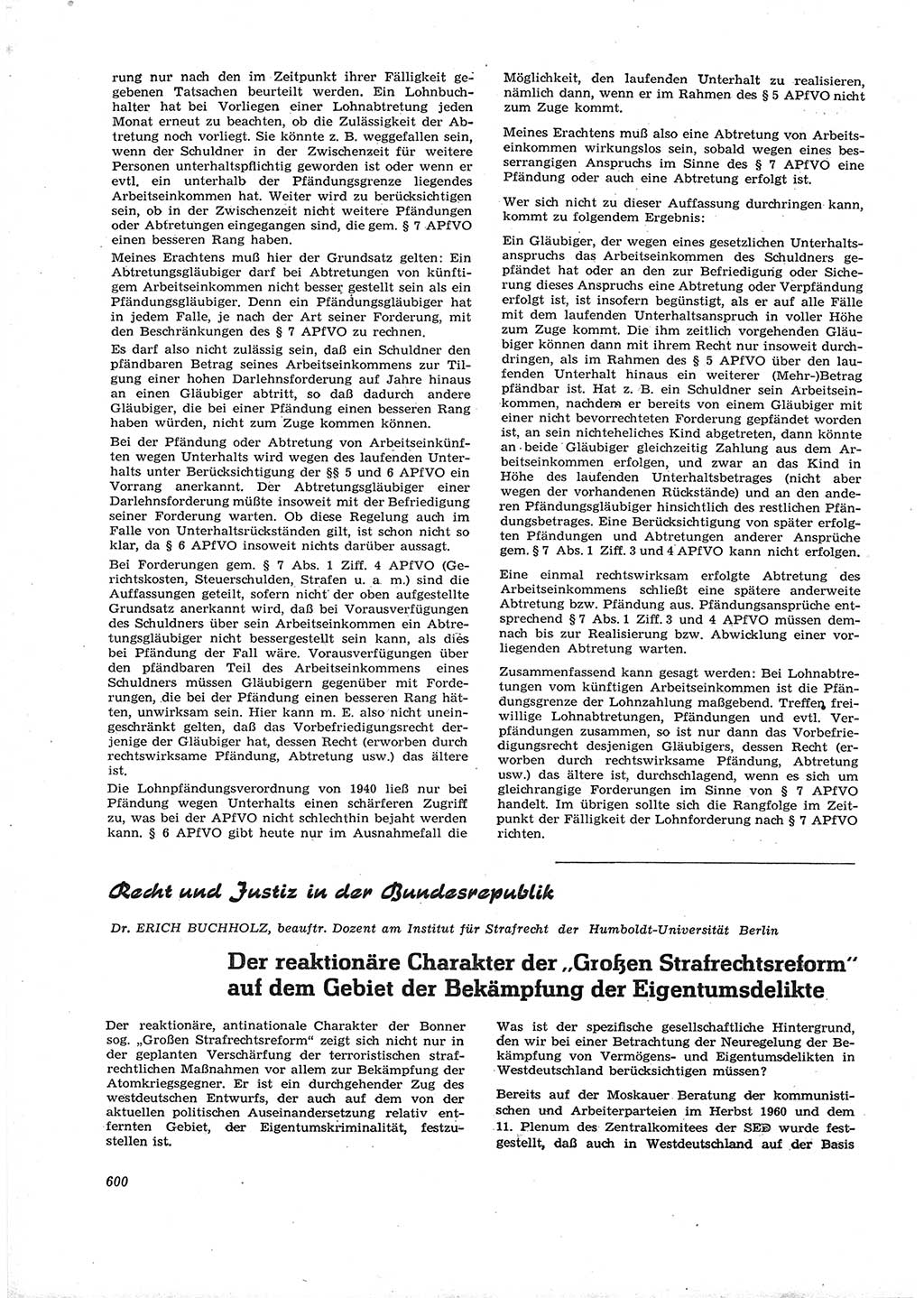 Neue Justiz (NJ), Zeitschrift für Recht und Rechtswissenschaft [Deutsche Demokratische Republik (DDR)], 16. Jahrgang 1962, Seite 600 (NJ DDR 1962, S. 600)