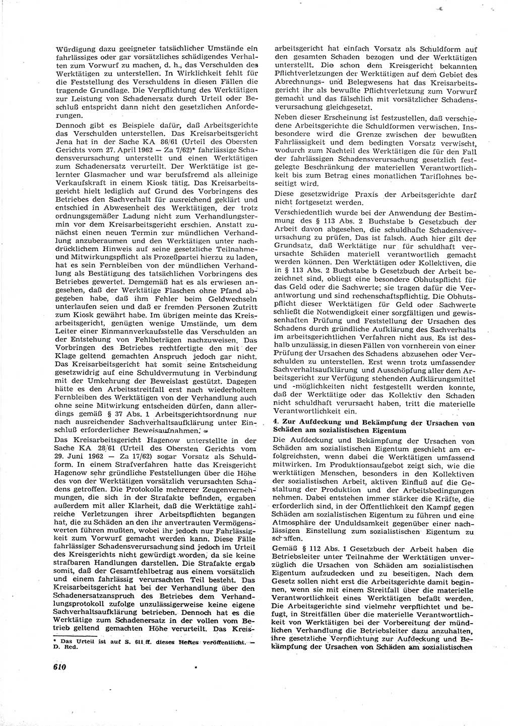 Neue Justiz (NJ), Zeitschrift für Recht und Rechtswissenschaft [Deutsche Demokratische Republik (DDR)], 16. Jahrgang 1962, Seite 610 (NJ DDR 1962, S. 610)