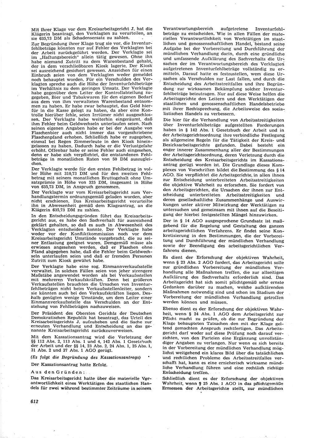 Neue Justiz (NJ), Zeitschrift für Recht und Rechtswissenschaft [Deutsche Demokratische Republik (DDR)], 16. Jahrgang 1962, Seite 612 (NJ DDR 1962, S. 612)