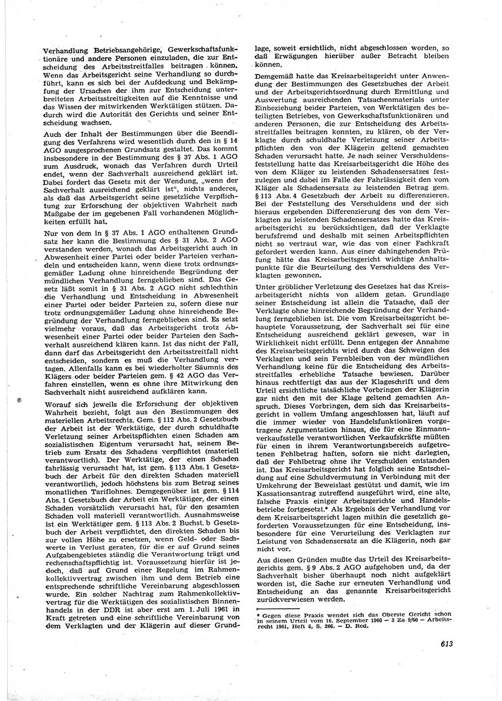 Neue Justiz (NJ), Zeitschrift für Recht und Rechtswissenschaft [Deutsche Demokratische Republik (DDR)], 16. Jahrgang 1962, Seite 613 (NJ DDR 1962, S. 613)