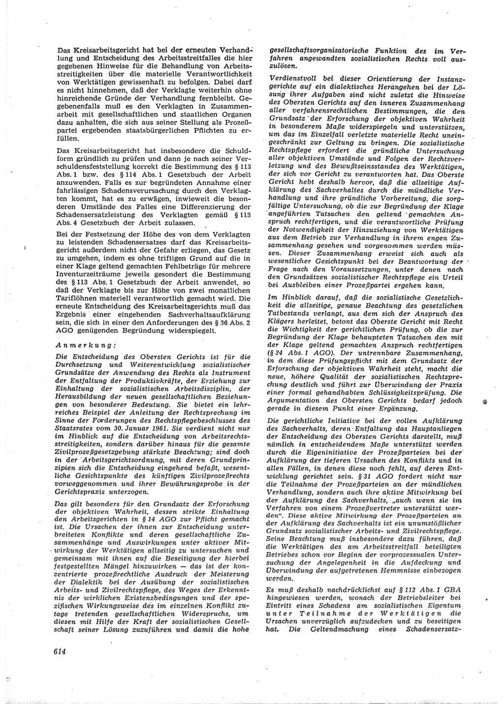 Neue Justiz (NJ), Zeitschrift für Recht und Rechtswissenschaft [Deutsche Demokratische Republik (DDR)], 16. Jahrgang 1962, Seite 614 (NJ DDR 1962, S. 614)