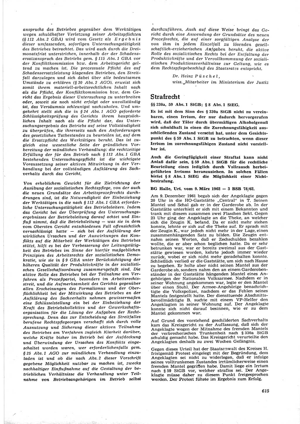 Neue Justiz (NJ), Zeitschrift für Recht und Rechtswissenschaft [Deutsche Demokratische Republik (DDR)], 16. Jahrgang 1962, Seite 615 (NJ DDR 1962, S. 615)