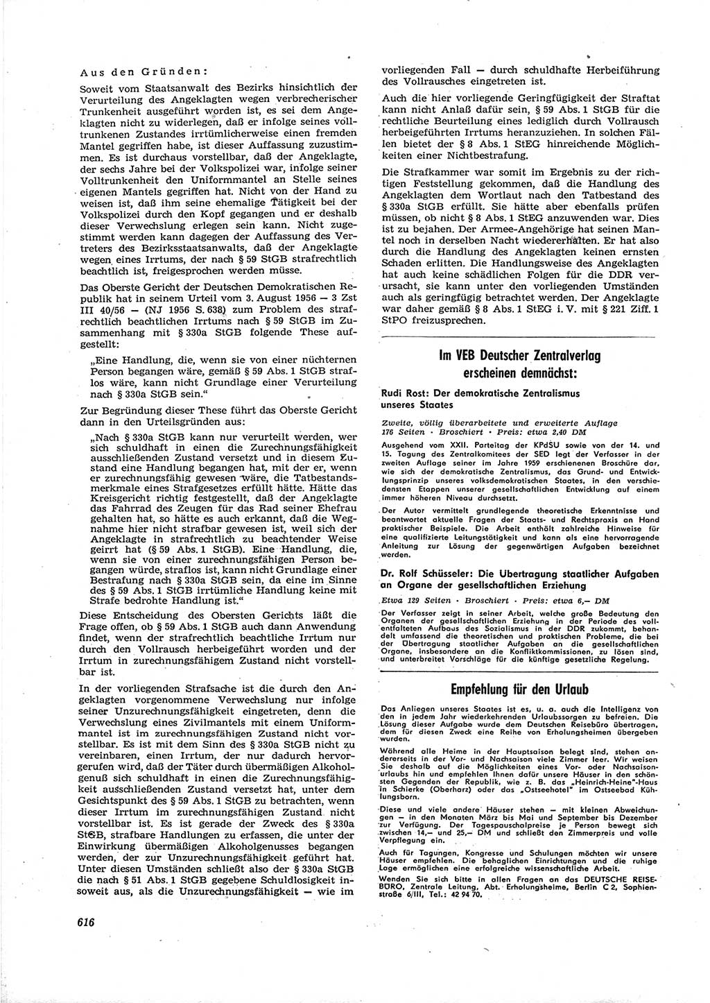 Neue Justiz (NJ), Zeitschrift für Recht und Rechtswissenschaft [Deutsche Demokratische Republik (DDR)], 16. Jahrgang 1962, Seite 616 (NJ DDR 1962, S. 616)