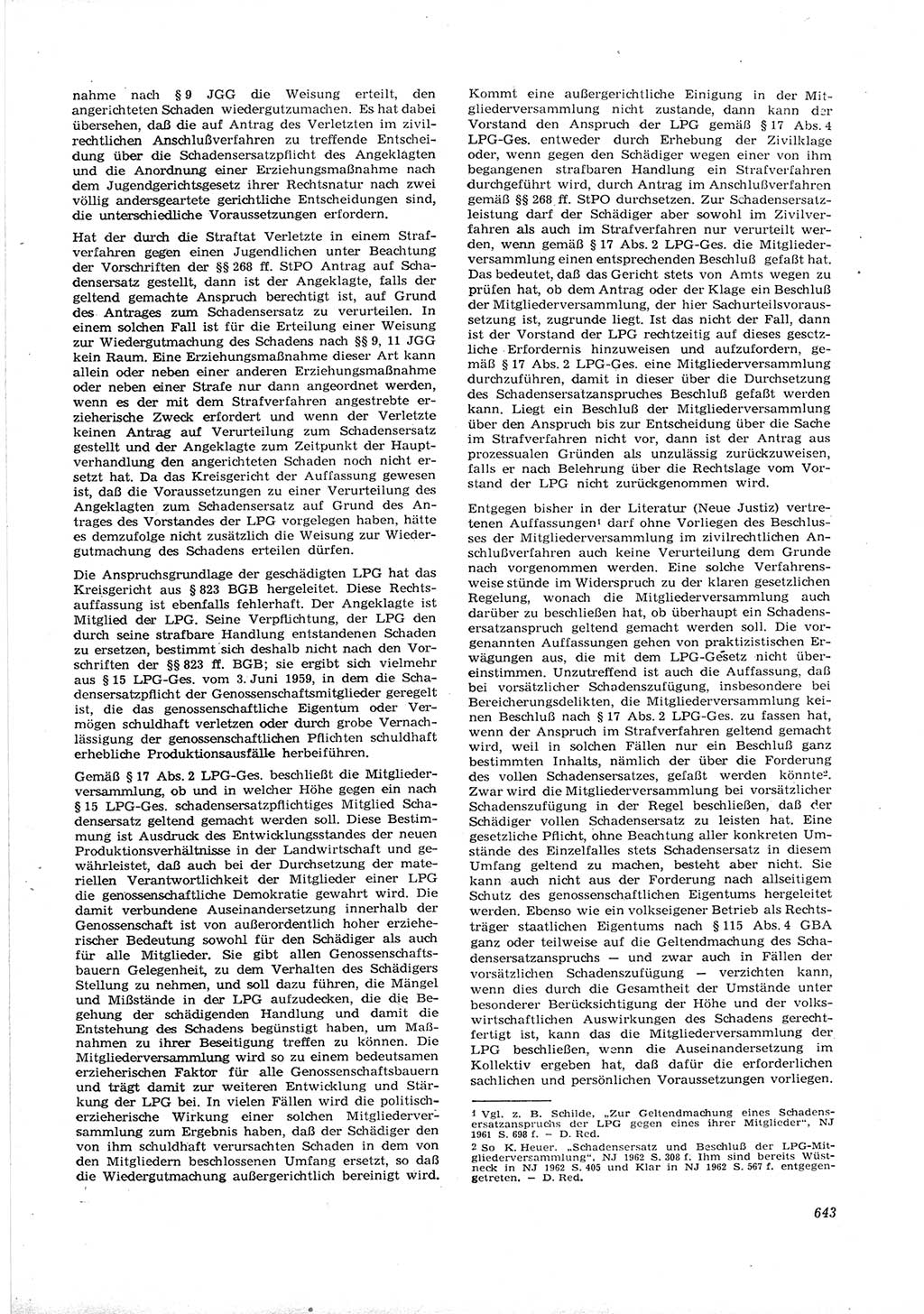 Neue Justiz (NJ), Zeitschrift für Recht und Rechtswissenschaft [Deutsche Demokratische Republik (DDR)], 16. Jahrgang 1962, Seite 643 (NJ DDR 1962, S. 643)