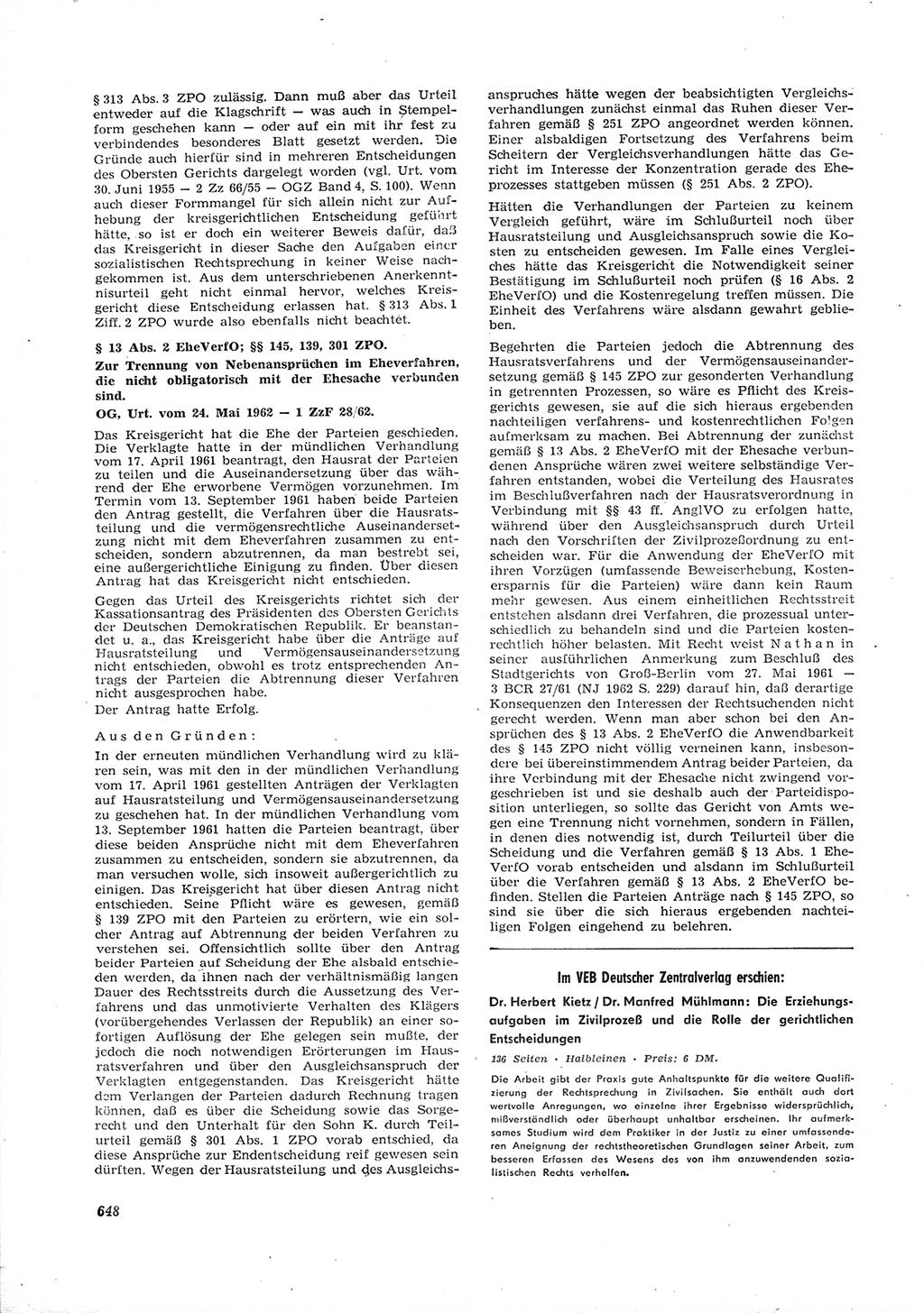 Neue Justiz (NJ), Zeitschrift für Recht und Rechtswissenschaft [Deutsche Demokratische Republik (DDR)], 16. Jahrgang 1962, Seite 648 (NJ DDR 1962, S. 648)