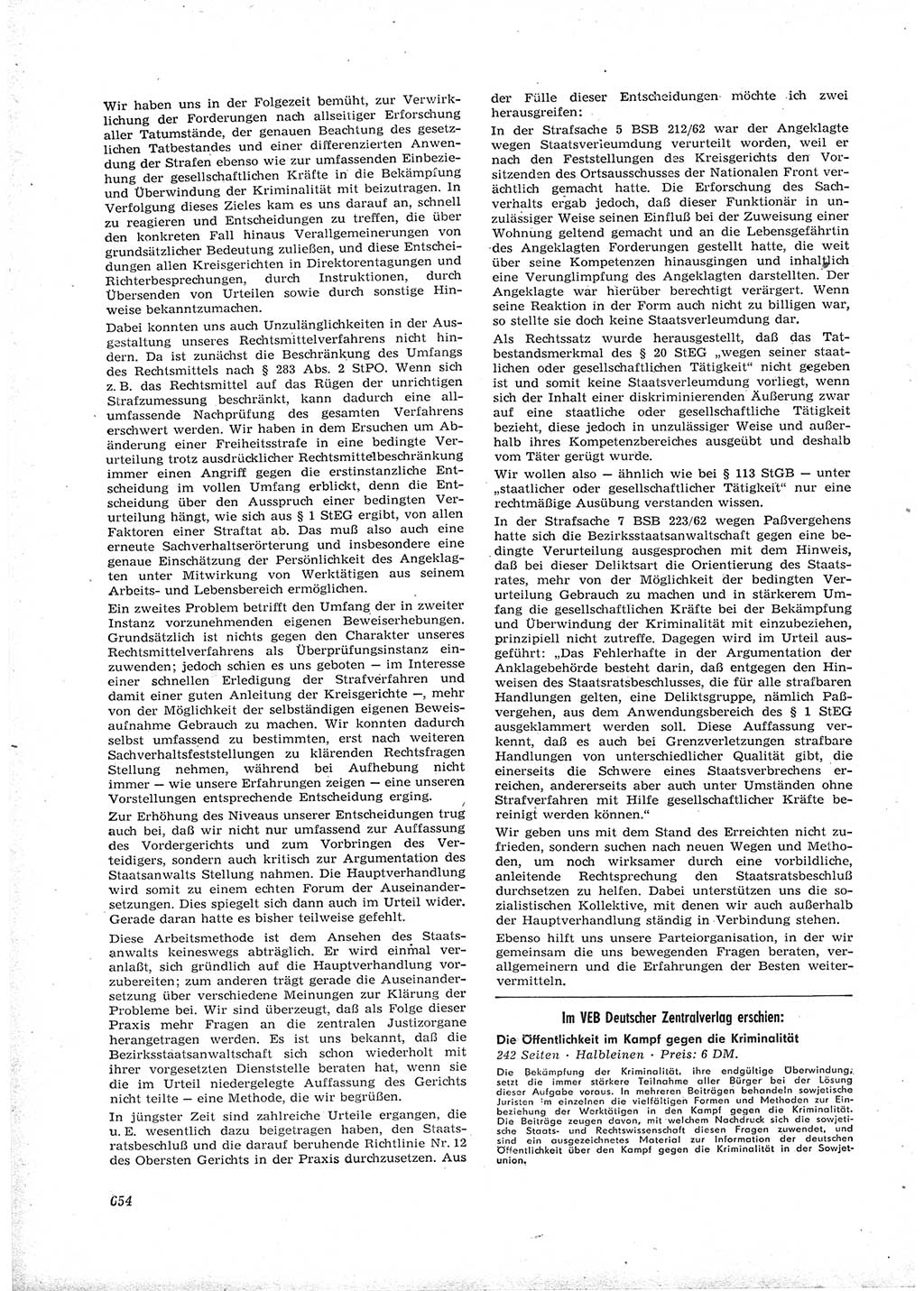 Neue Justiz (NJ), Zeitschrift für Recht und Rechtswissenschaft [Deutsche Demokratische Republik (DDR)], 16. Jahrgang 1962, Seite 654 (NJ DDR 1962, S. 654)