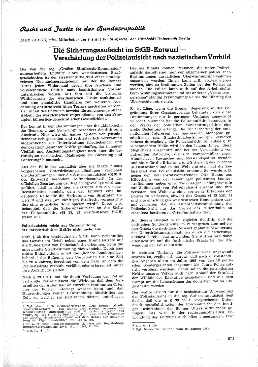Neue Justiz (NJ), Zeitschrift für Recht und Rechtswissenschaft [Deutsche Demokratische Republik (DDR)], 16. Jahrgang 1962, Seite 671 (NJ DDR 1962, S. 671)