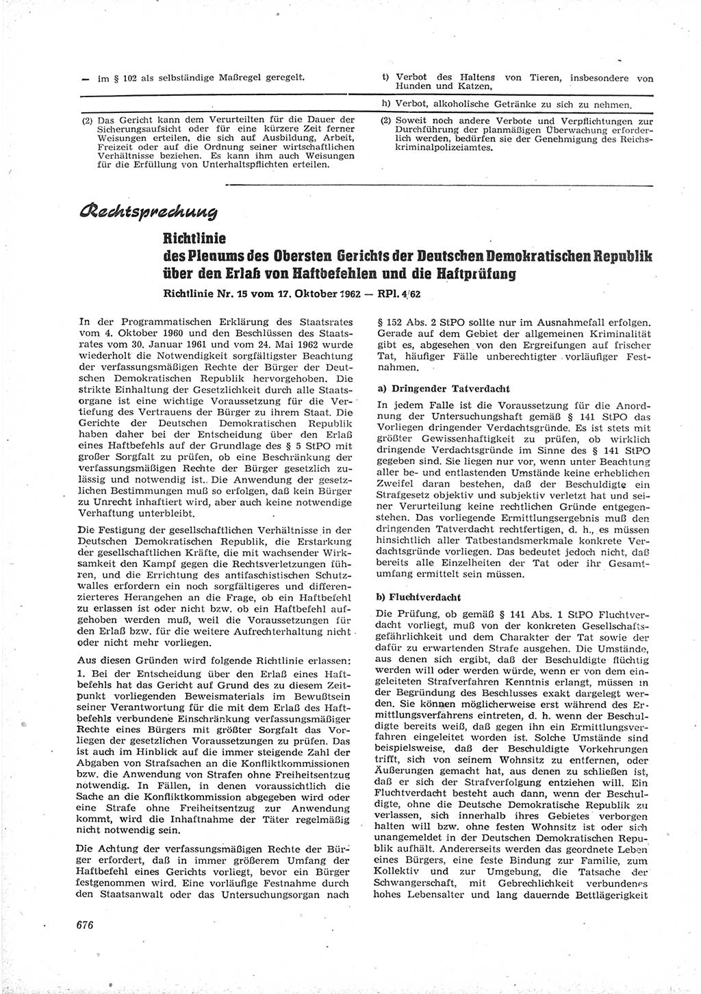 Neue Justiz (NJ), Zeitschrift für Recht und Rechtswissenschaft [Deutsche Demokratische Republik (DDR)], 16. Jahrgang 1962, Seite 676 (NJ DDR 1962, S. 676)