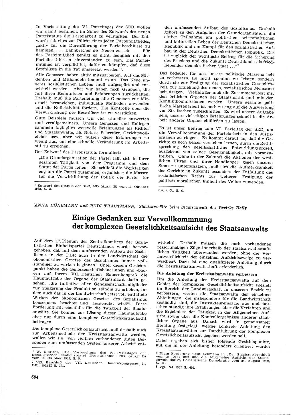 Neue Justiz (NJ), Zeitschrift für Recht und Rechtswissenschaft [Deutsche Demokratische Republik (DDR)], 16. Jahrgang 1962, Seite 684 (NJ DDR 1962, S. 684)
