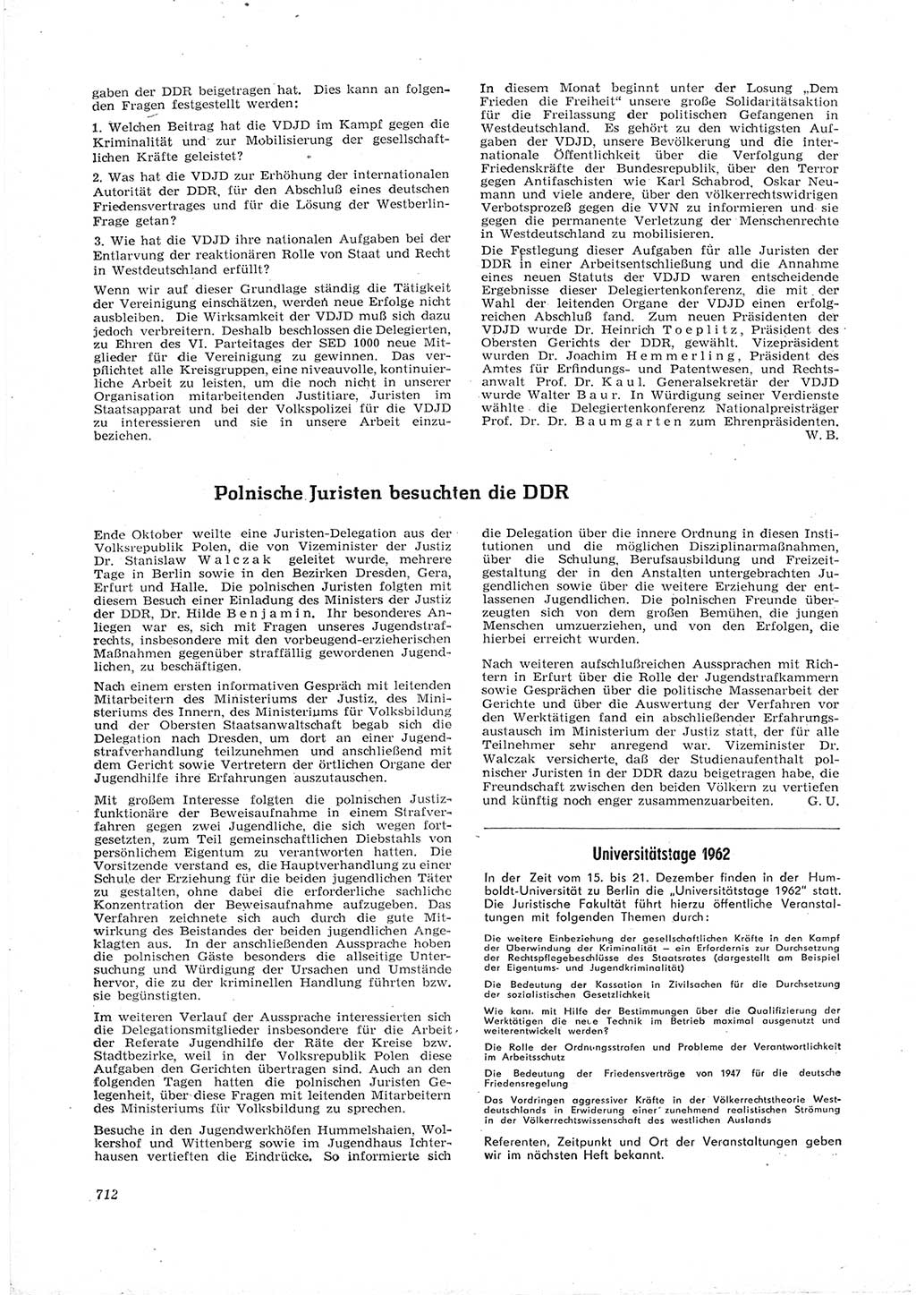 Neue Justiz (NJ), Zeitschrift für Recht und Rechtswissenschaft [Deutsche Demokratische Republik (DDR)], 16. Jahrgang 1962, Seite 712 (NJ DDR 1962, S. 712)
