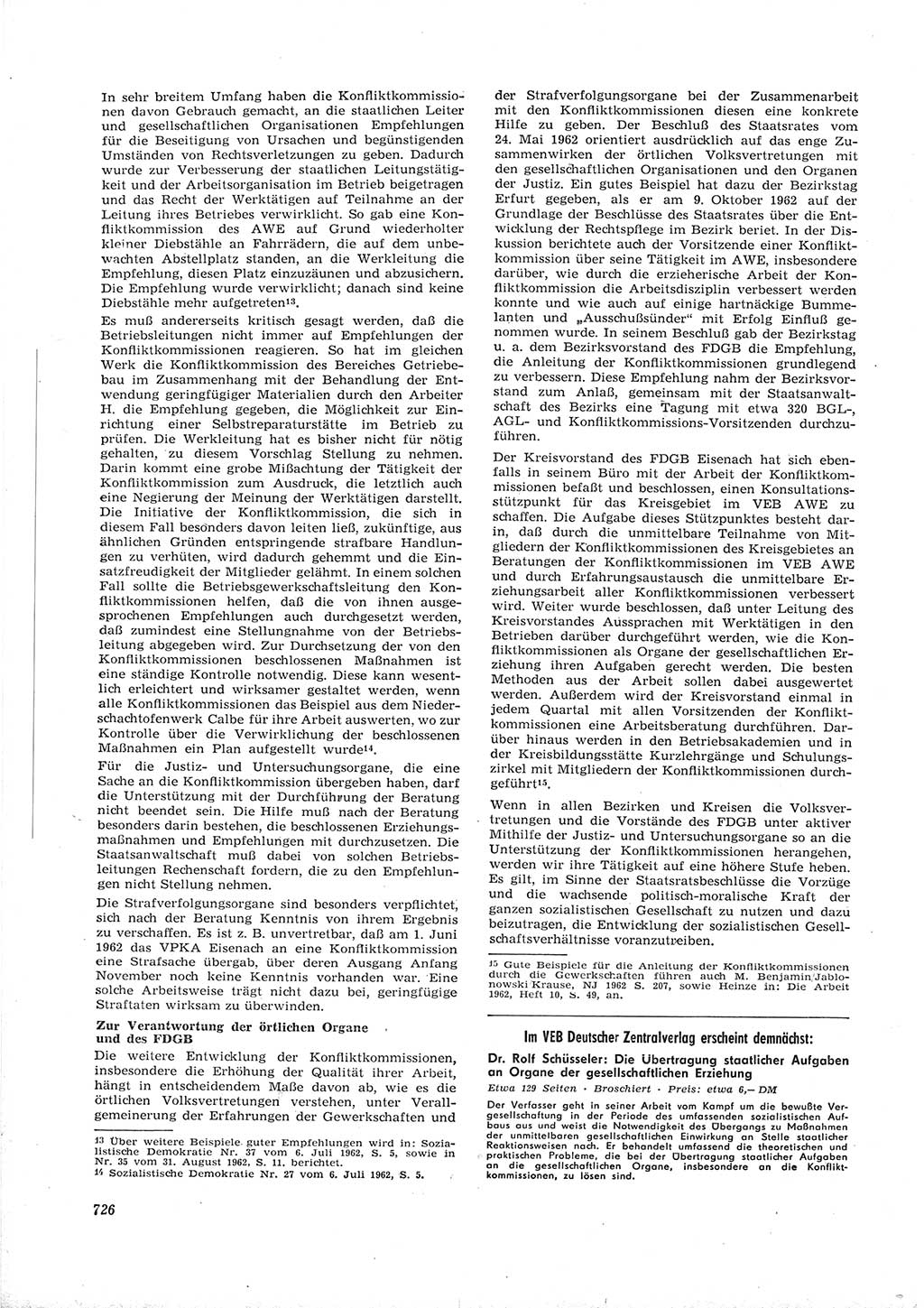 Neue Justiz (NJ), Zeitschrift für Recht und Rechtswissenschaft [Deutsche Demokratische Republik (DDR)], 16. Jahrgang 1962, Seite 726 (NJ DDR 1962, S. 726)