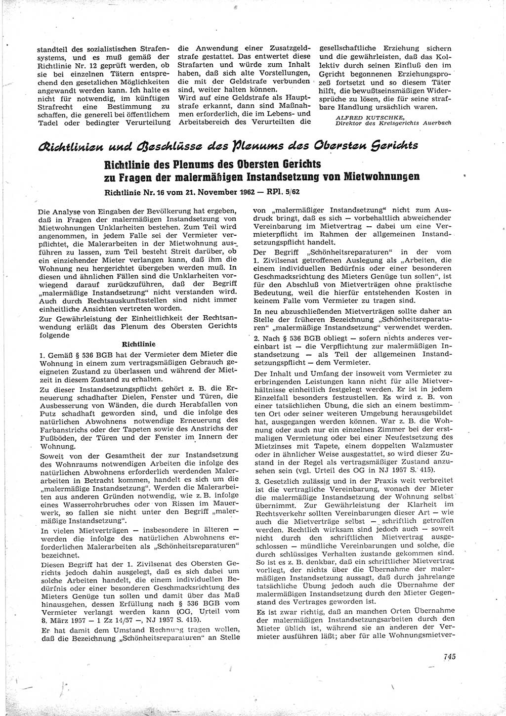 Neue Justiz (NJ), Zeitschrift für Recht und Rechtswissenschaft [Deutsche Demokratische Republik (DDR)], 16. Jahrgang 1962, Seite 745 (NJ DDR 1962, S. 745)
