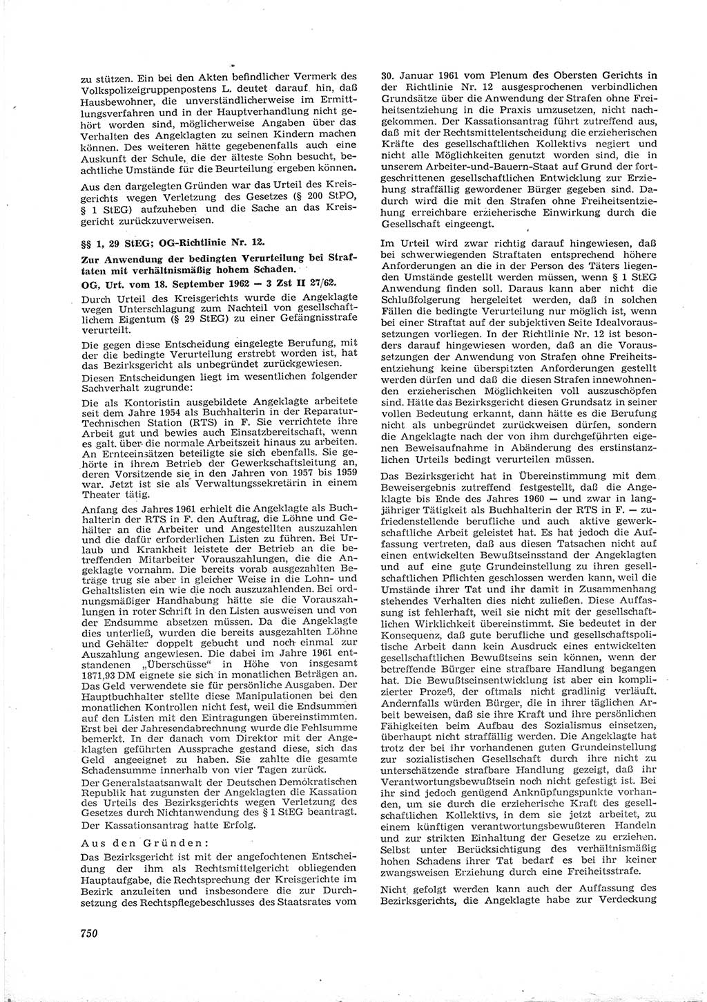 Neue Justiz (NJ), Zeitschrift für Recht und Rechtswissenschaft [Deutsche Demokratische Republik (DDR)], 16. Jahrgang 1962, Seite 750 (NJ DDR 1962, S. 750)