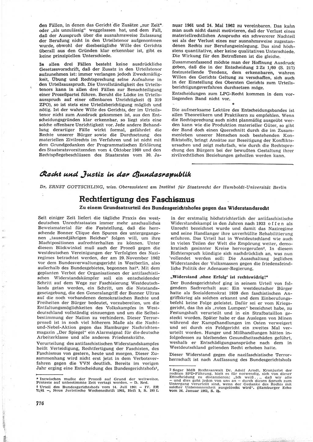 Neue Justiz (NJ), Zeitschrift für Recht und Rechtswissenschaft [Deutsche Demokratische Republik (DDR)], 16. Jahrgang 1962, Seite 776 (NJ DDR 1962, S. 776)