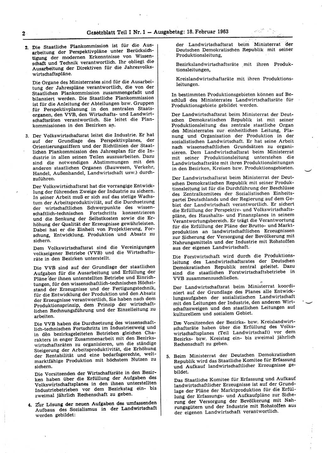 Gesetzblatt (GBl.) der Deutschen Demokratischen Republik (DDR) Teil Ⅰ 1963, Seite 2 (GBl. DDR Ⅰ 1963, S. 2)