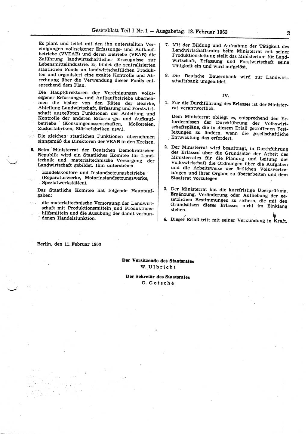 Gesetzblatt (GBl.) der Deutschen Demokratischen Republik (DDR) Teil Ⅰ 1963, Seite 3 (GBl. DDR Ⅰ 1963, S. 3)